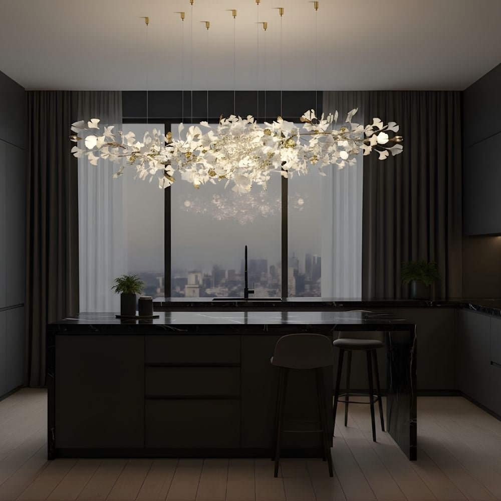 Calla Ginko Leaf Linear Chandelier - GreenL59.06" (150cm)Warm Light 2700KBlushlighting