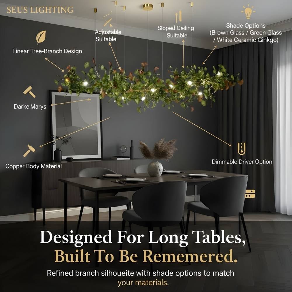 Calla Ginko Leaf Linear Chandelier - GreenL59.06" (150cm)Warm Light 2700KBlushlighting