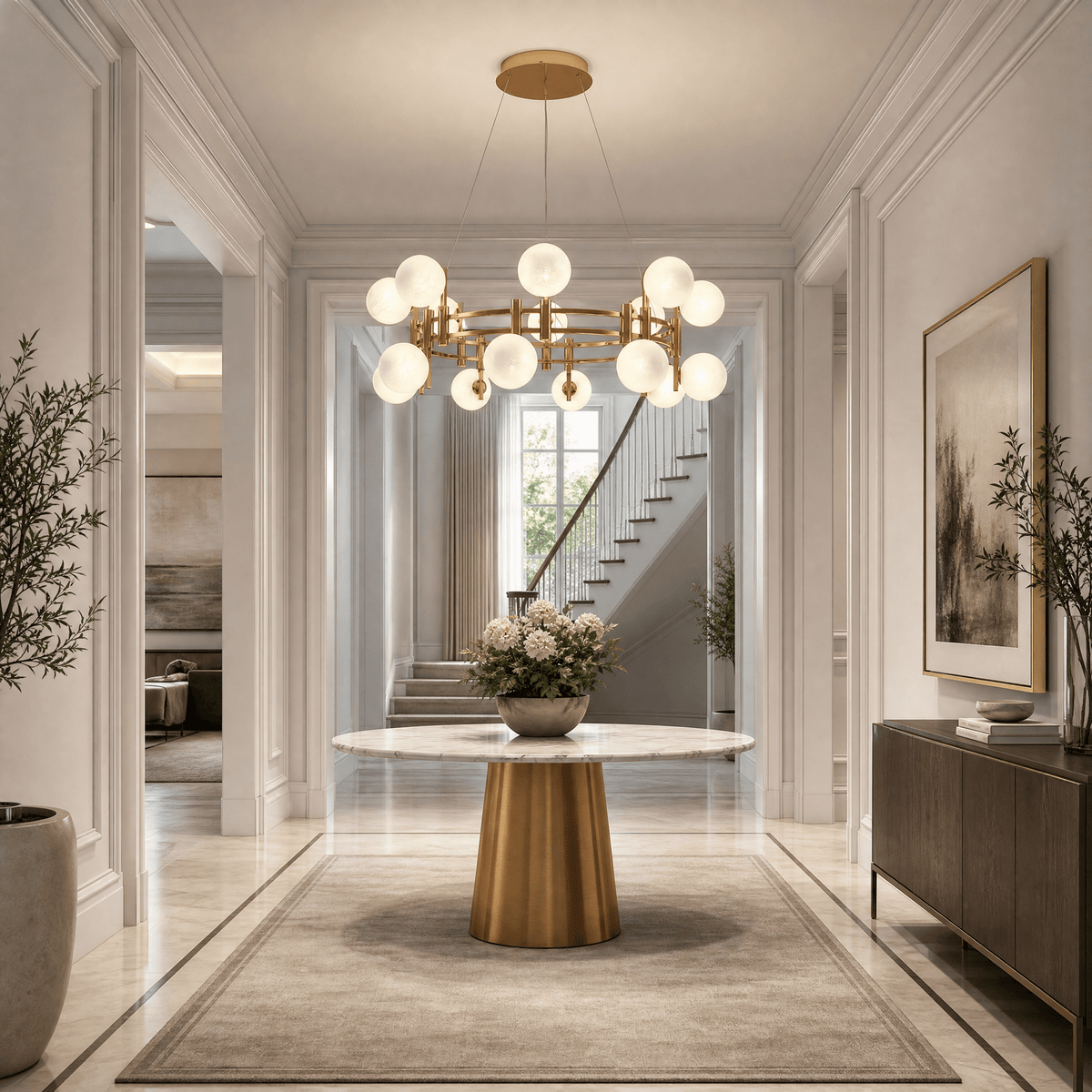 Callisto Frosted Glass Globe Round Chandelier 39.4" - Ø39.4" × H13.8" (Ø100 × H35 cm)Blushlighting
