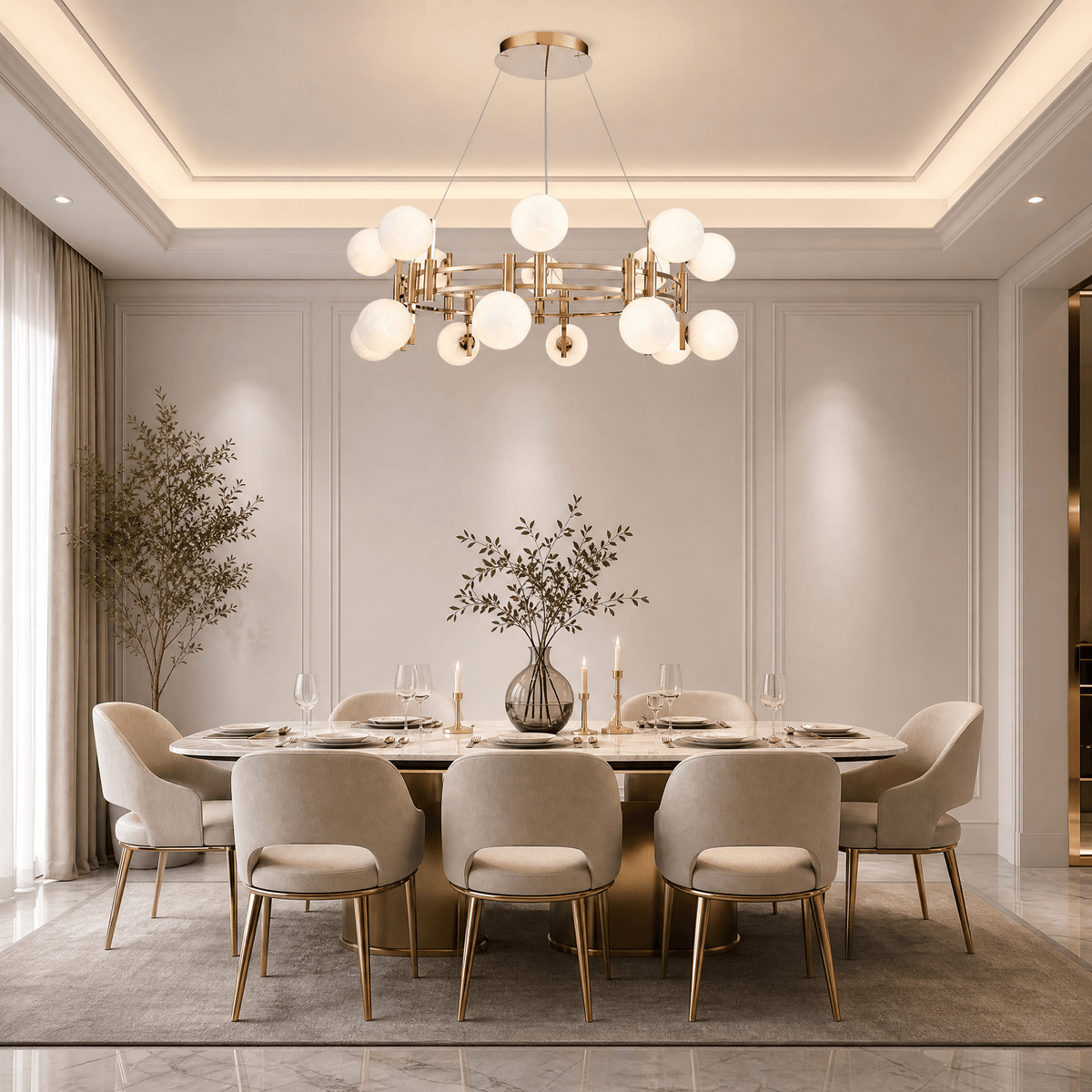 Callisto Frosted Glass Globe Round Chandelier 39.4" - Ø39.4" × H13.8" (Ø100 × H35 cm)Blushlighting