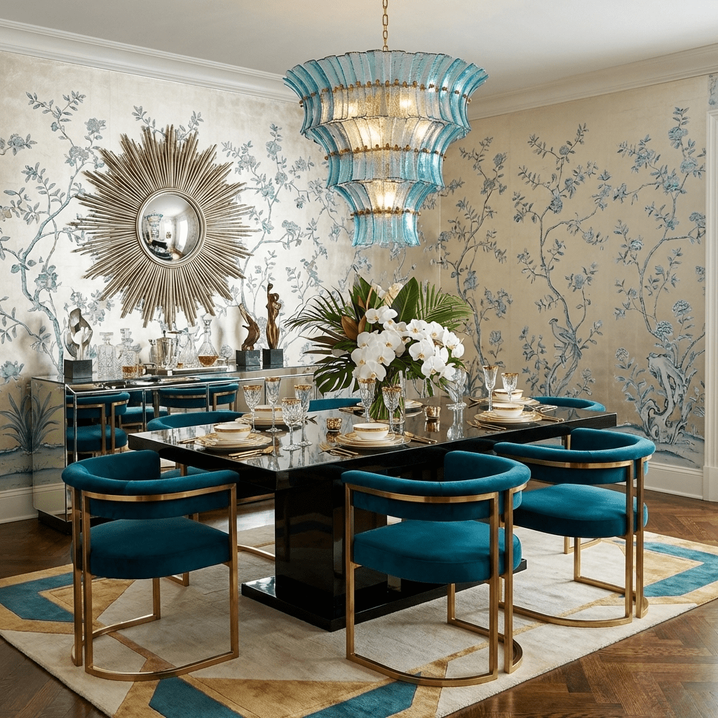 Calyra Tiered Glass Chandelier - ∅ 26.4″ x H 23.6″Blue & GoldBlushlighting