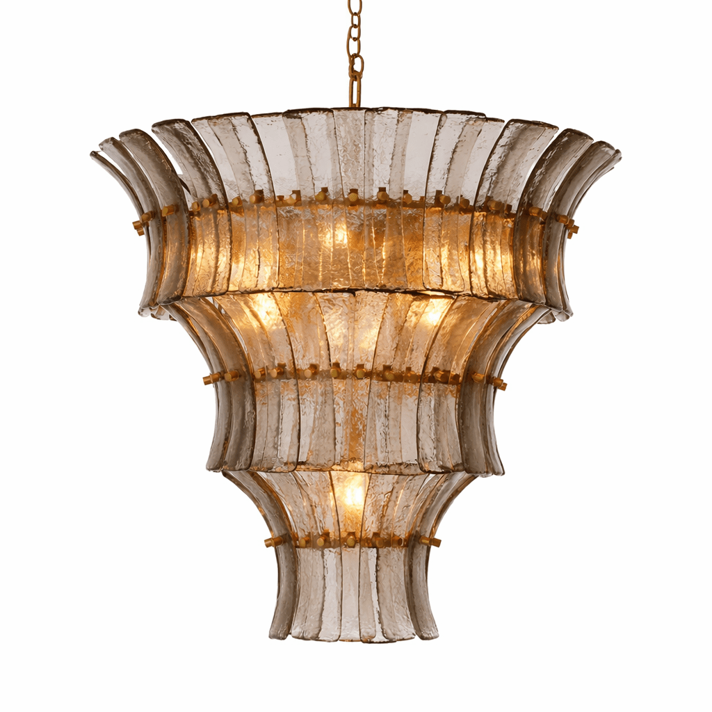 Calyra Tiered Glass Chandelier - ∅ 26.4″ x H 23.6″Grey & GoldBlushlighting