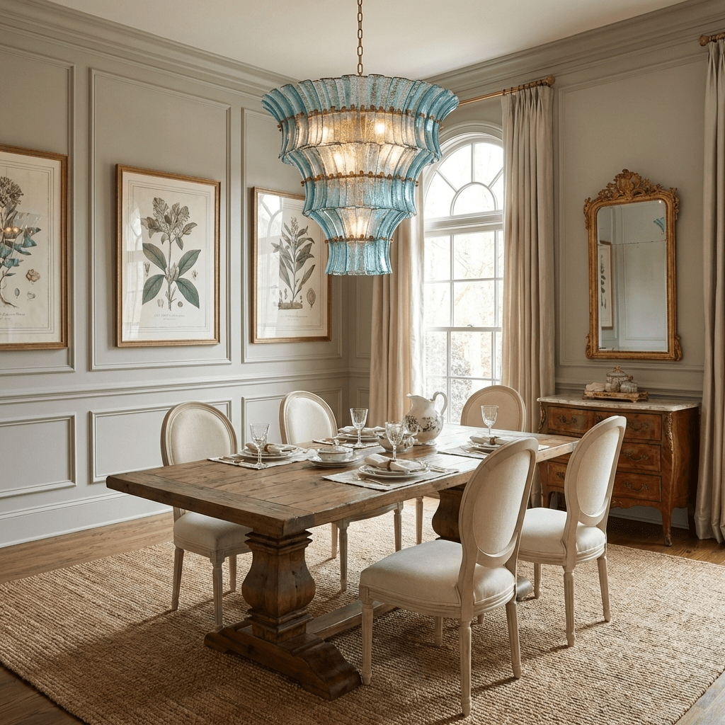 Calyra Tiered Glass Chandelier - ∅ 26.4″ x H 23.6″Blue & GoldBlushlighting