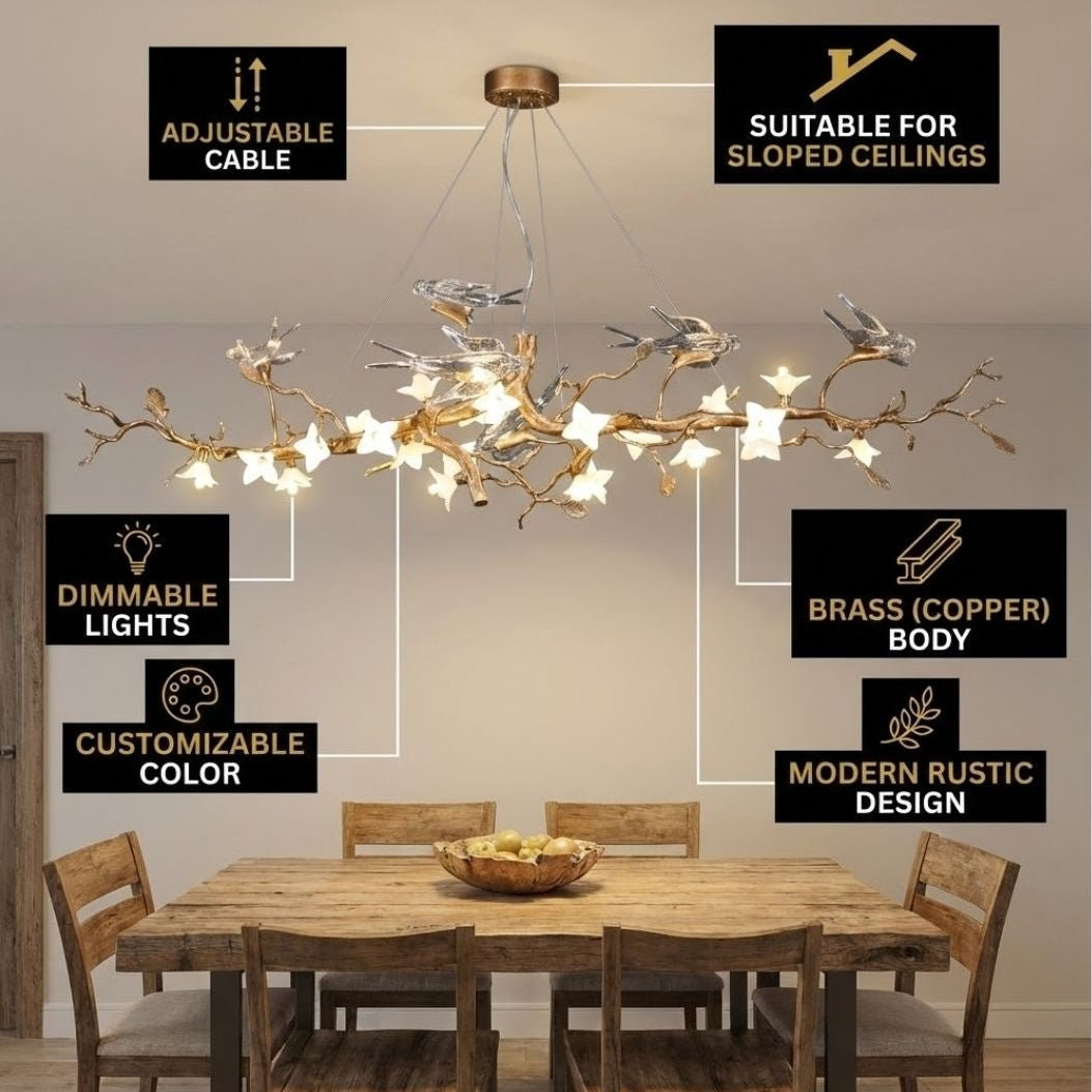 Calyx Bird Branch Chandelier for Dining Room - Copper49.2" (125cm)Warm White 3000KBlushlighting