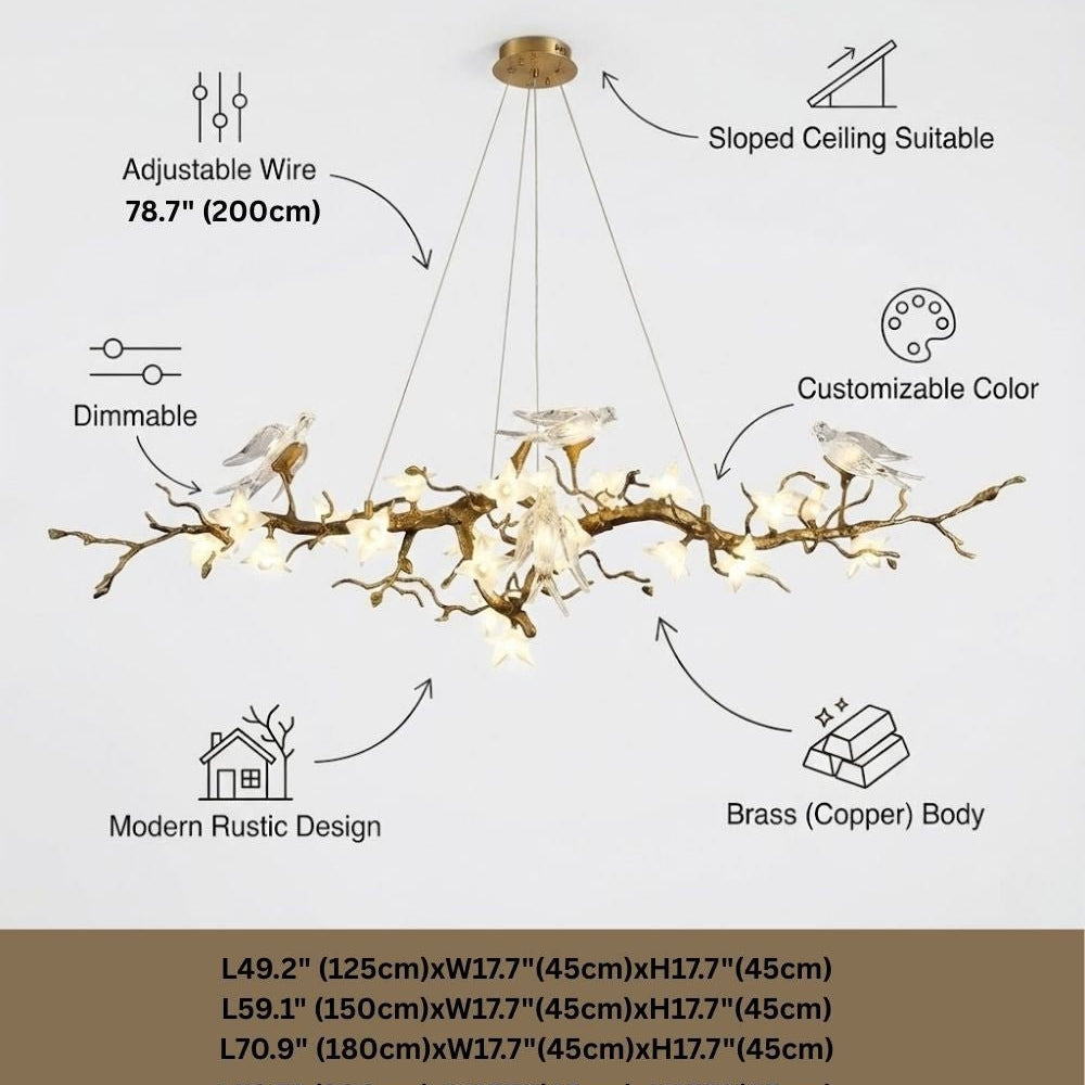Calyx Bird Branch Chandelier for Dining Room - Copper49.2" (125cm)Warm White 3000KBlushlighting