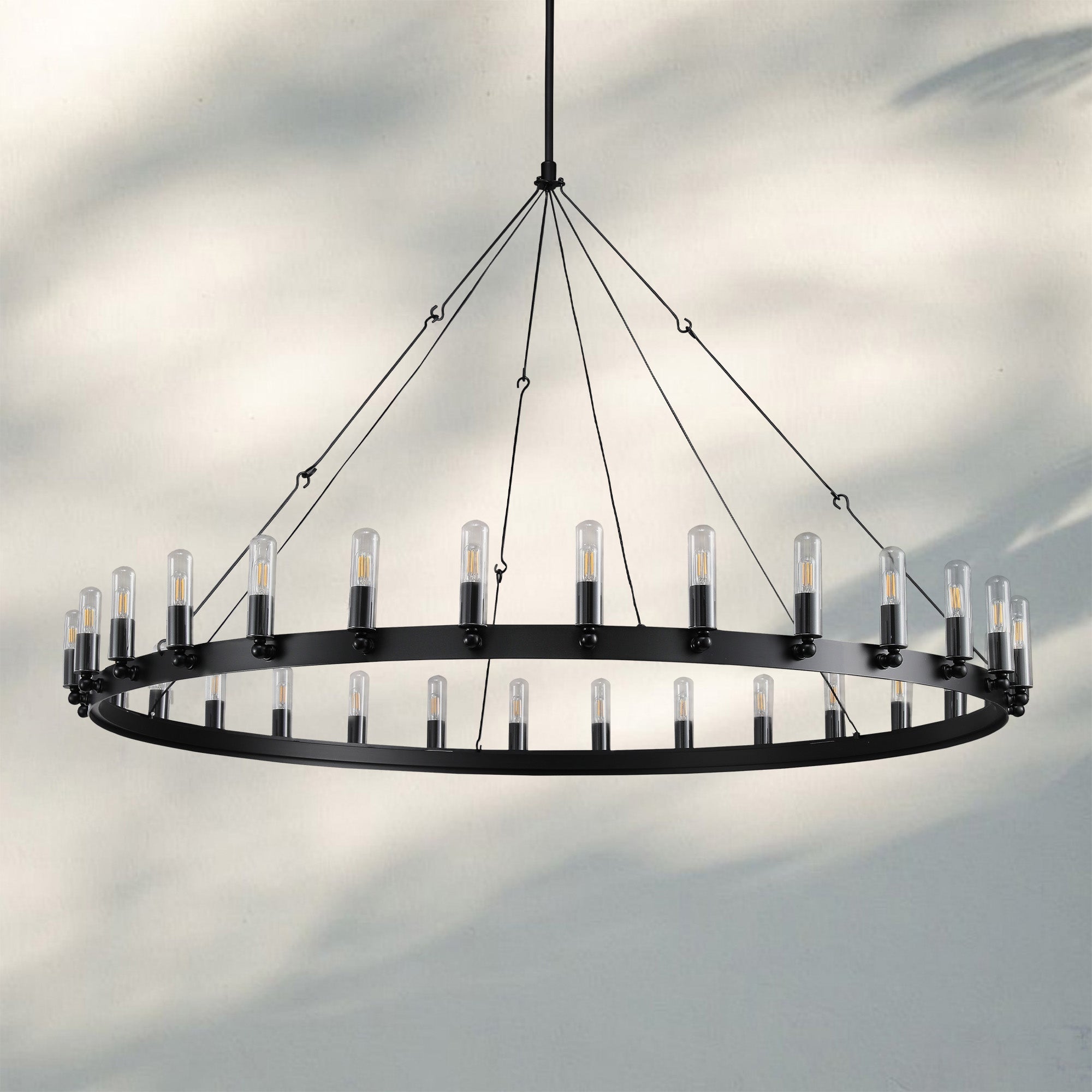 Camina Luxury Vintage Round Chandelier-Round 73'' 36-Light-Matte Black-Candelabra