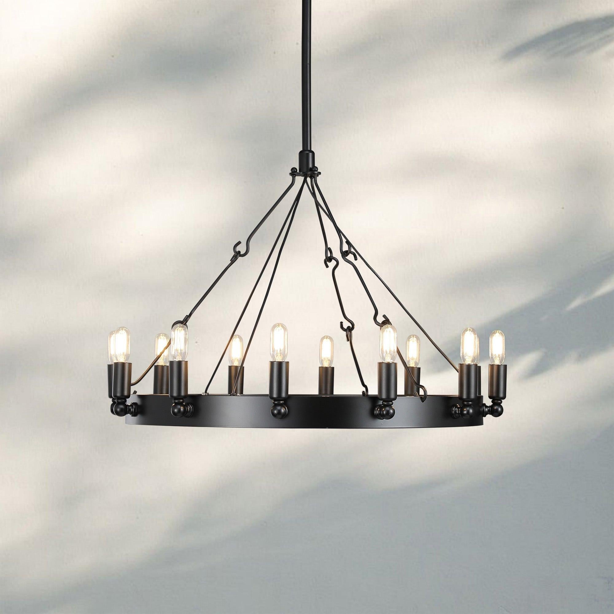 Camina Luxury Vintage Round Chandelier-Round 38'' 18-Light-Matte Black-Filament