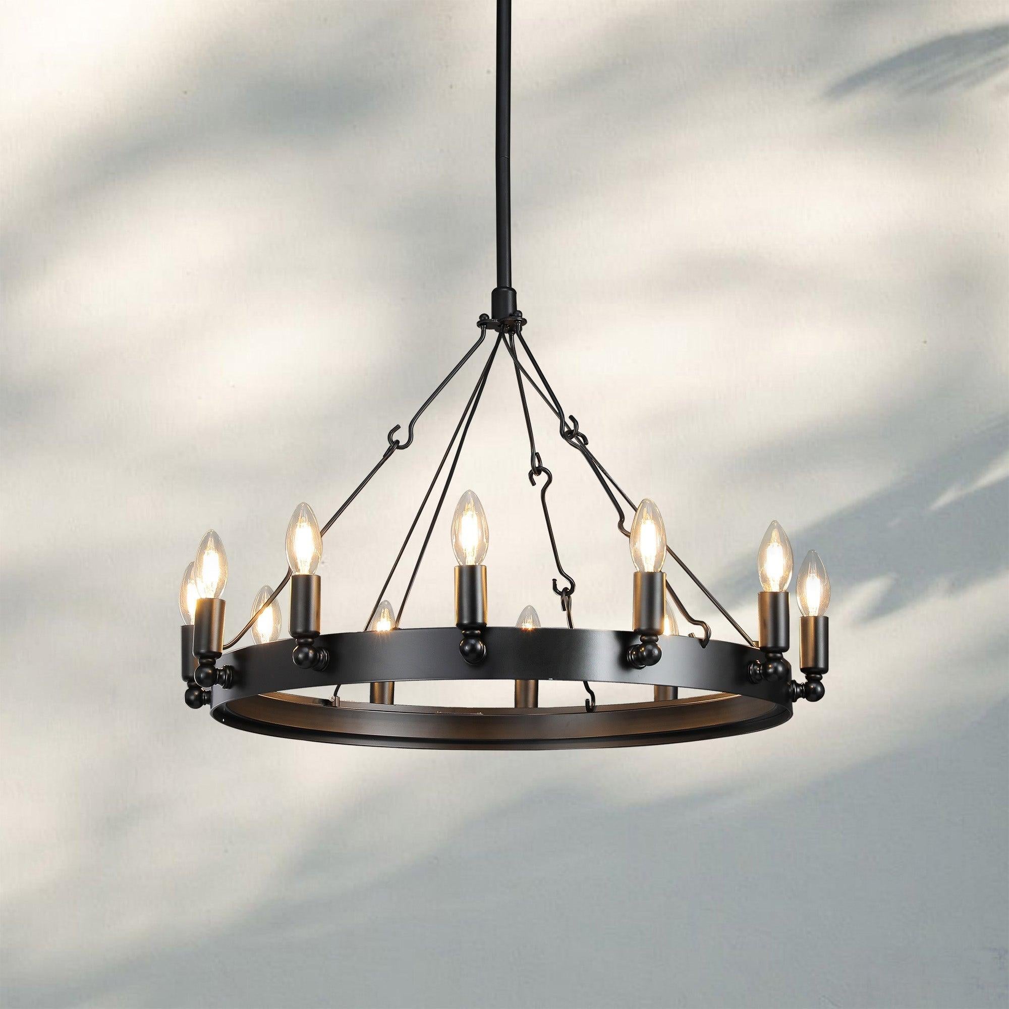 Camina Luxury Vintage Round Chandelier-Round 26'' 12-Light-Matte Black-Candelabra