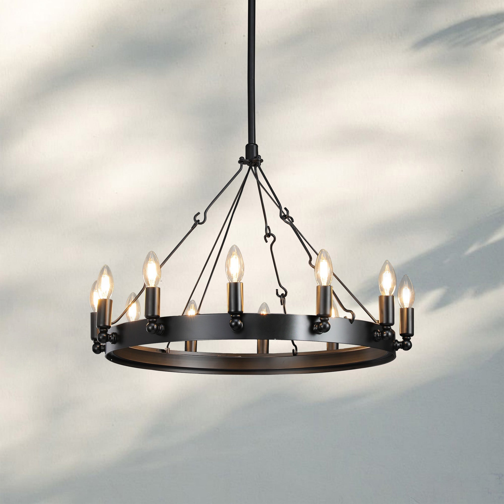 Camina Luxury Vintage Round Chandelier-Round 26'' 12-Light-Matte Black-Candelabra