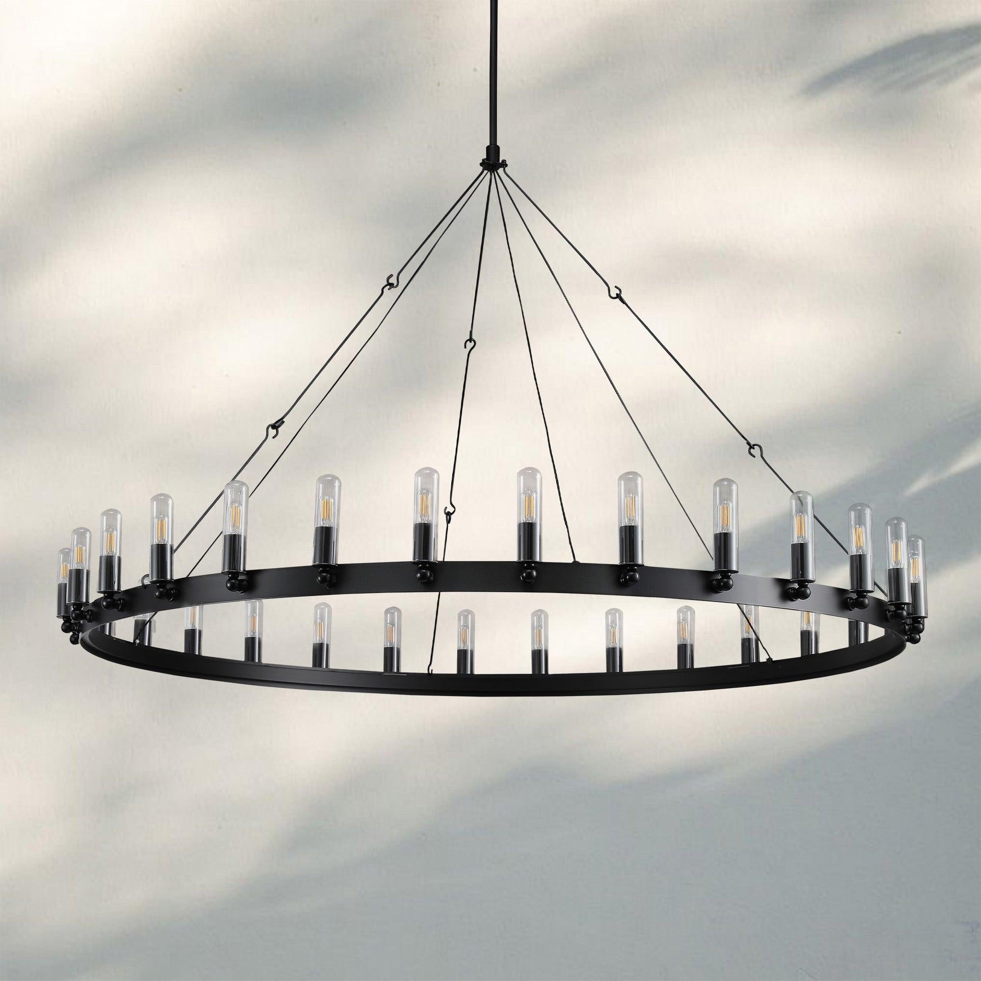 Camina Luxury Vintage Round Chandelier-Round 73'' 36-Light-Matte Black-Candelabra