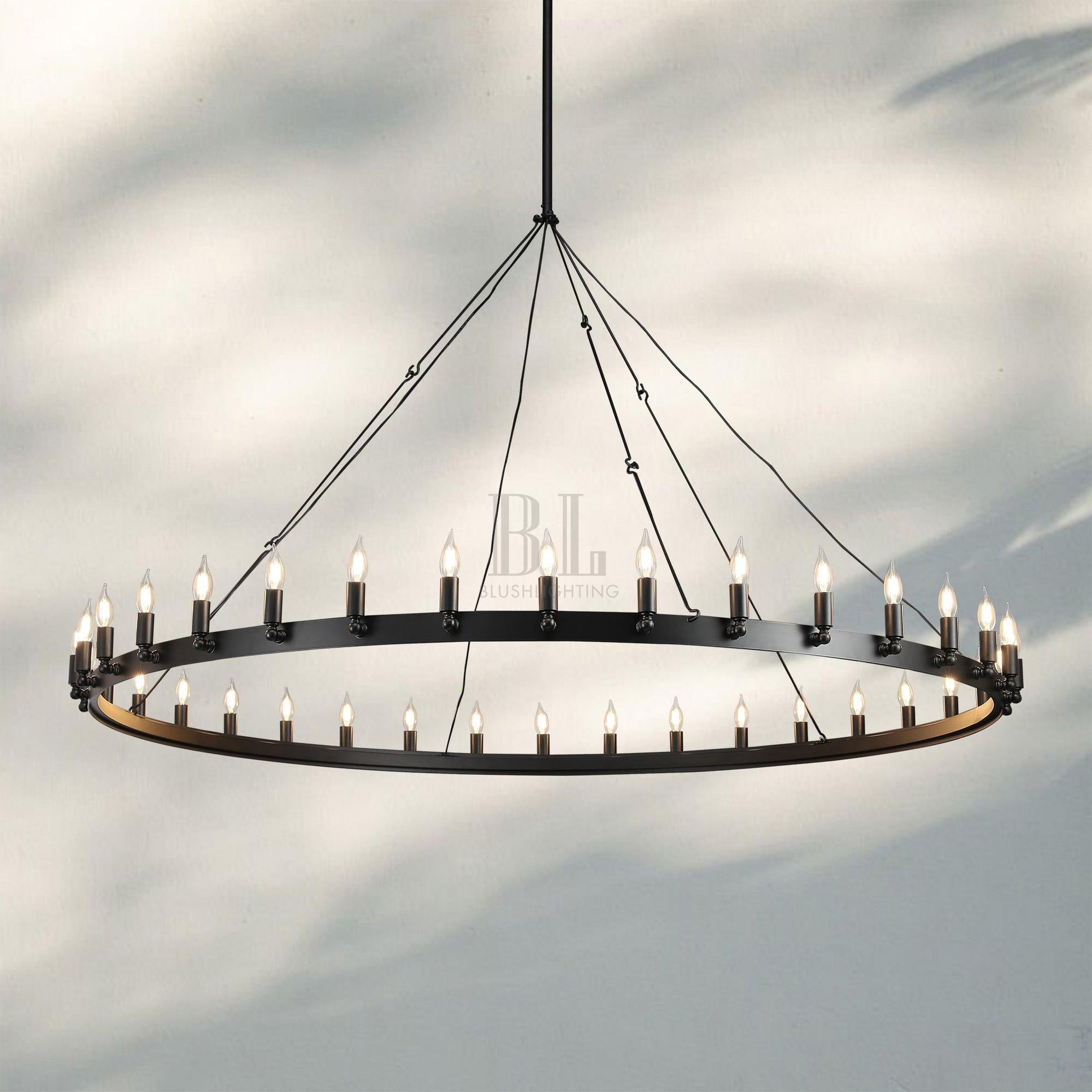 Camina Luxury Vintage Round Chandelier-Round 63'' 30-Light-Matte Black-Candelabra