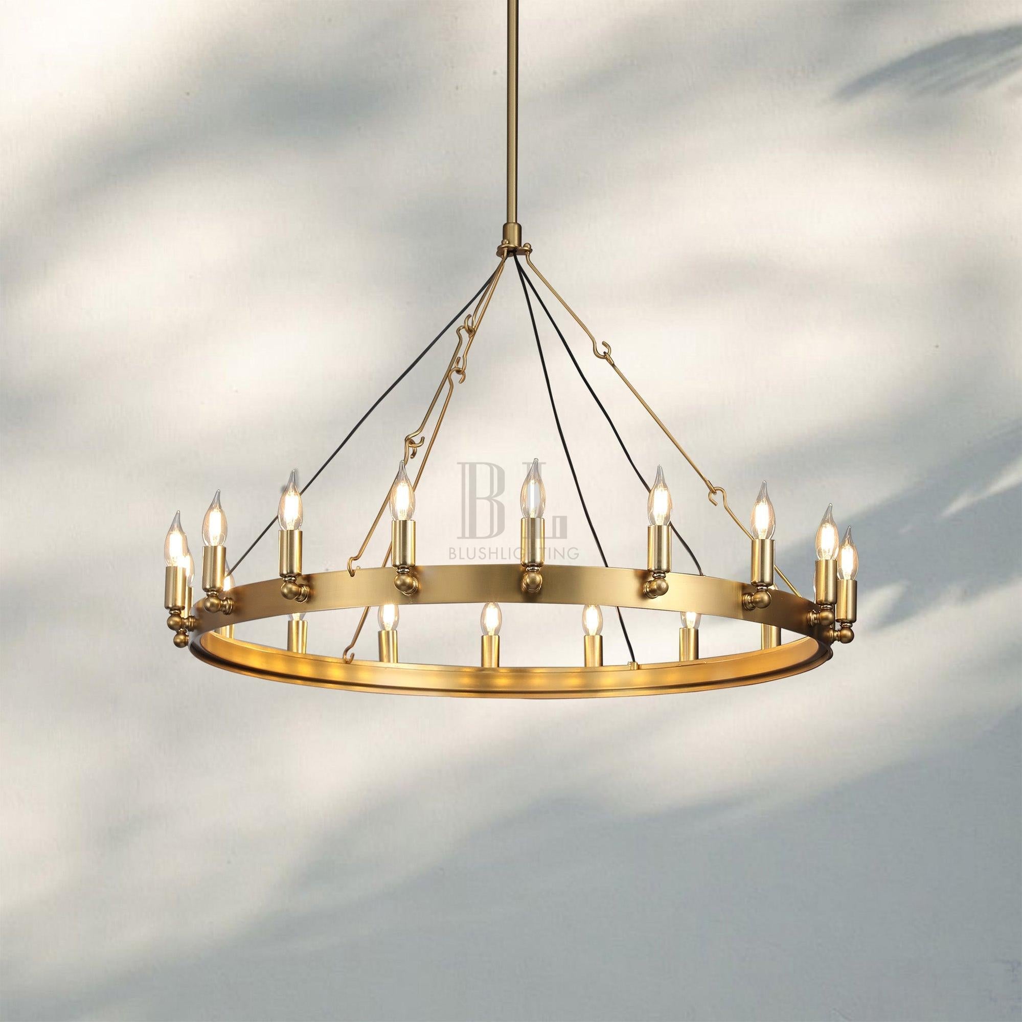 Camina Luxury Vintage Round Chandelier-Round 26'' 12-Light-Lacquered Brass-Candelabra