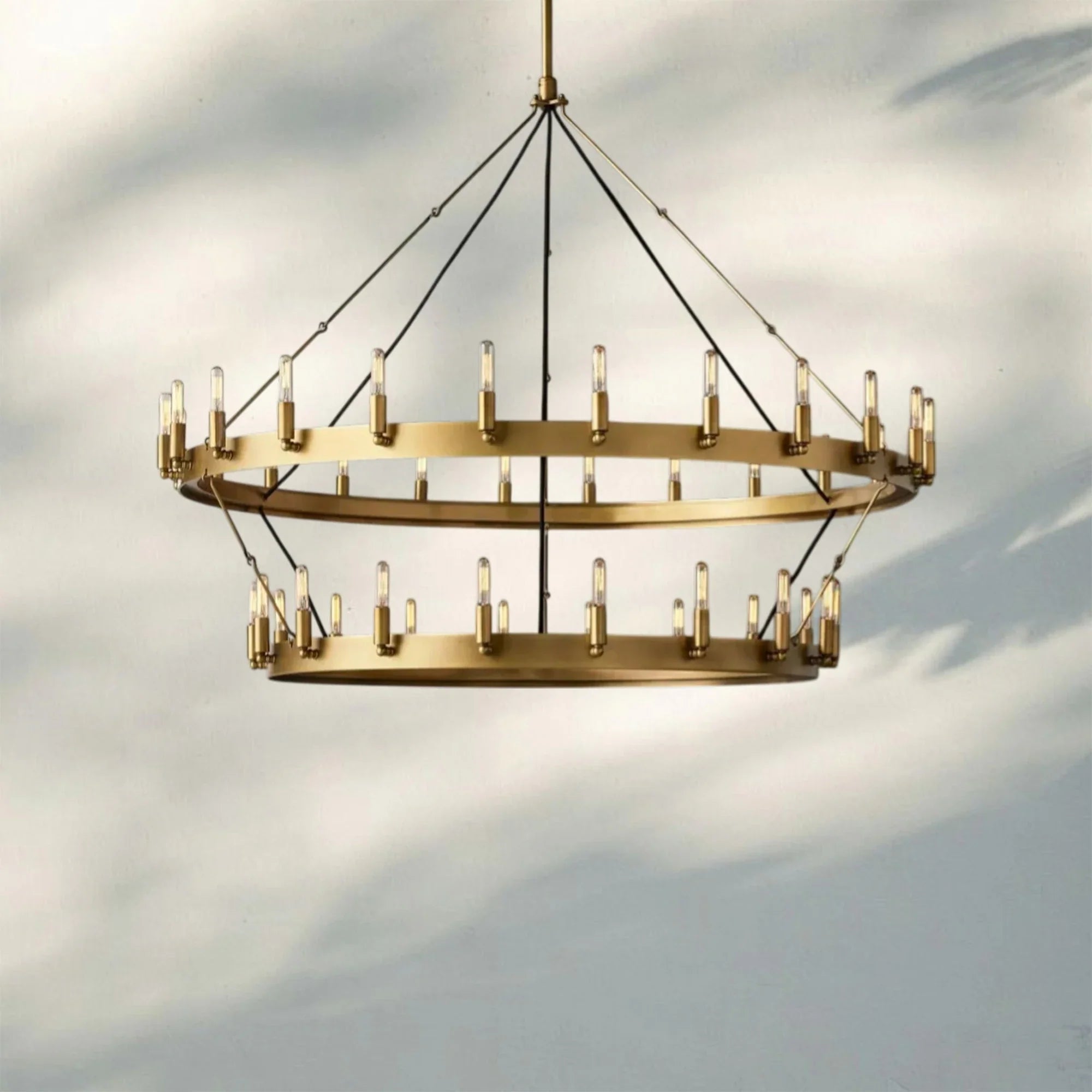 Camina Vintage 2-Tier Round Chandelier-38" 30-Light-Lacquered Brass-Filament