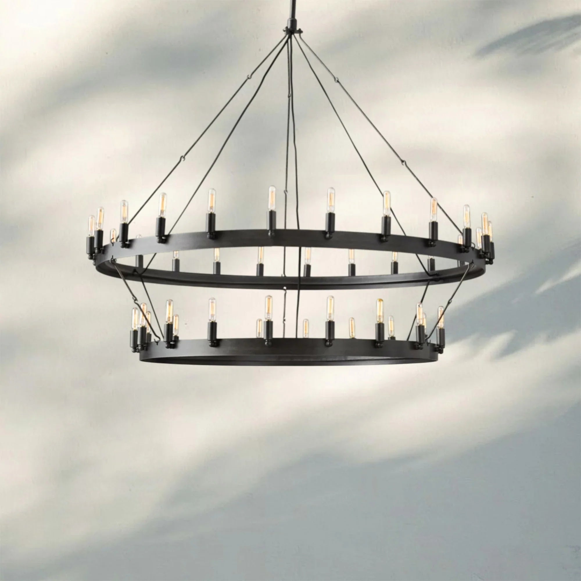 Camina Vintage 2-Tier Round Chandelier-50" 42-Light-Matte Black-Filament