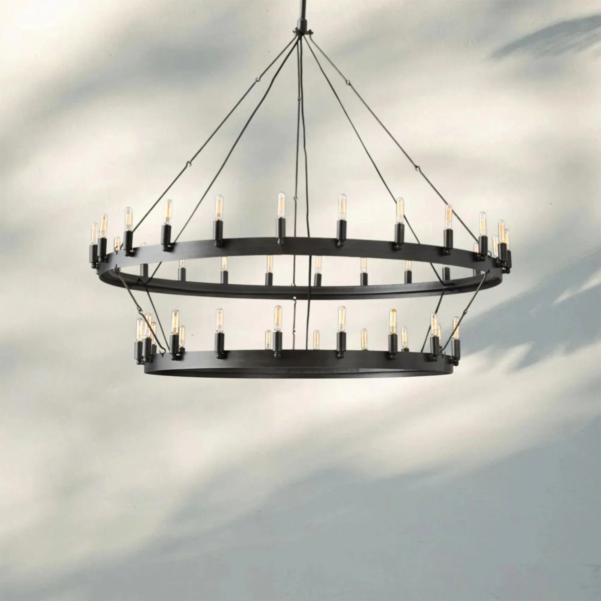 Camina Vintage 2-Tier Round Chandelier-50" 42-Light-Matte Black-Filament