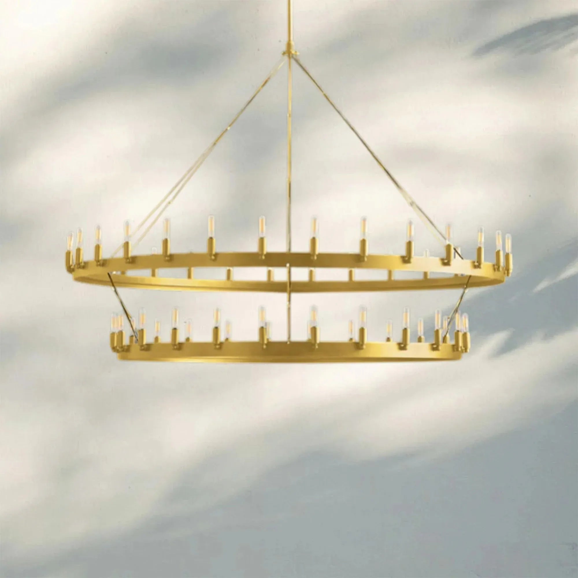 Camina Vintage 2-Tier Round Chandelier-63'' 54-Light-Lacquered Brass-Filament