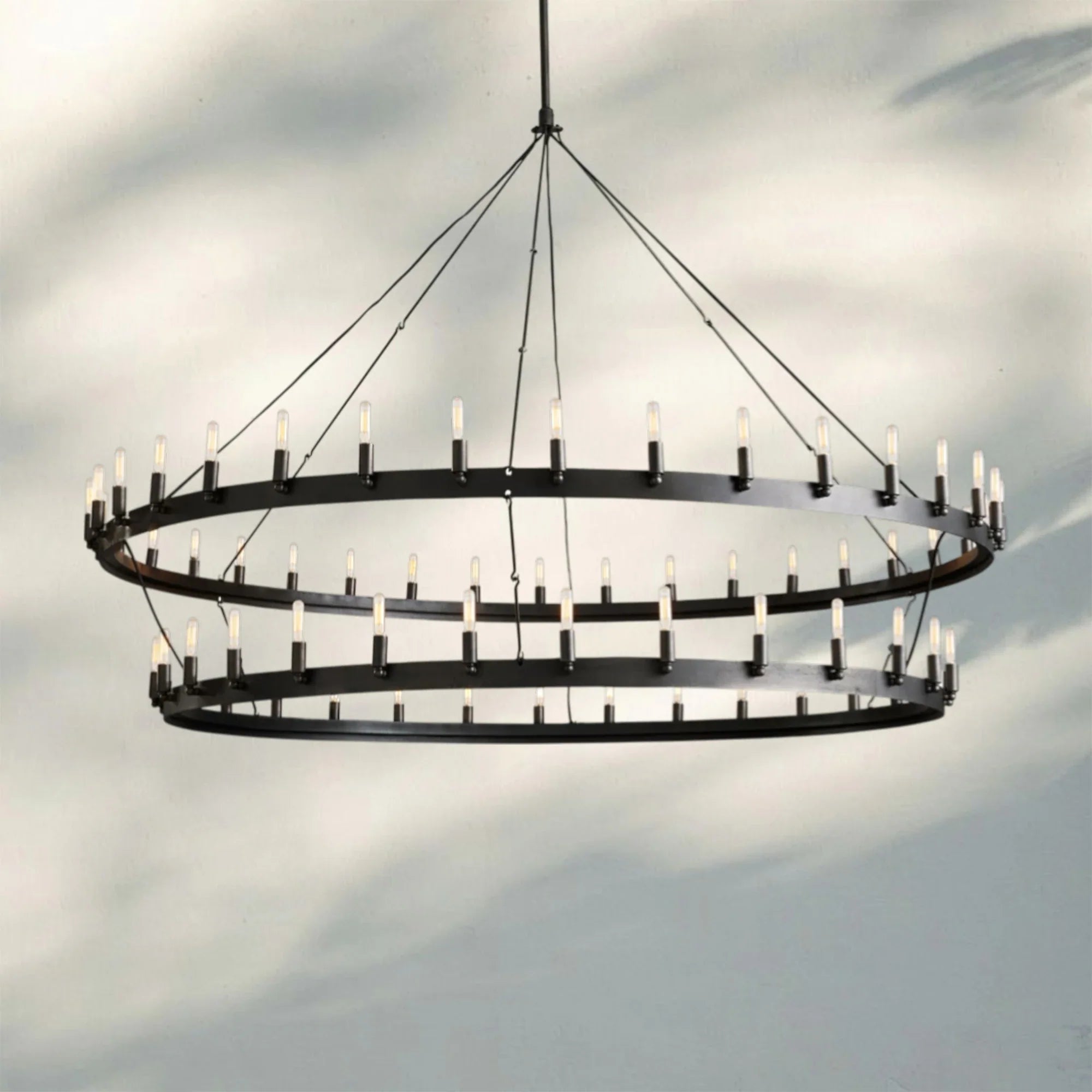 Camina Vintage 2-Tier Round Chandelier-73'' 66-Light-Matte Black-Filament