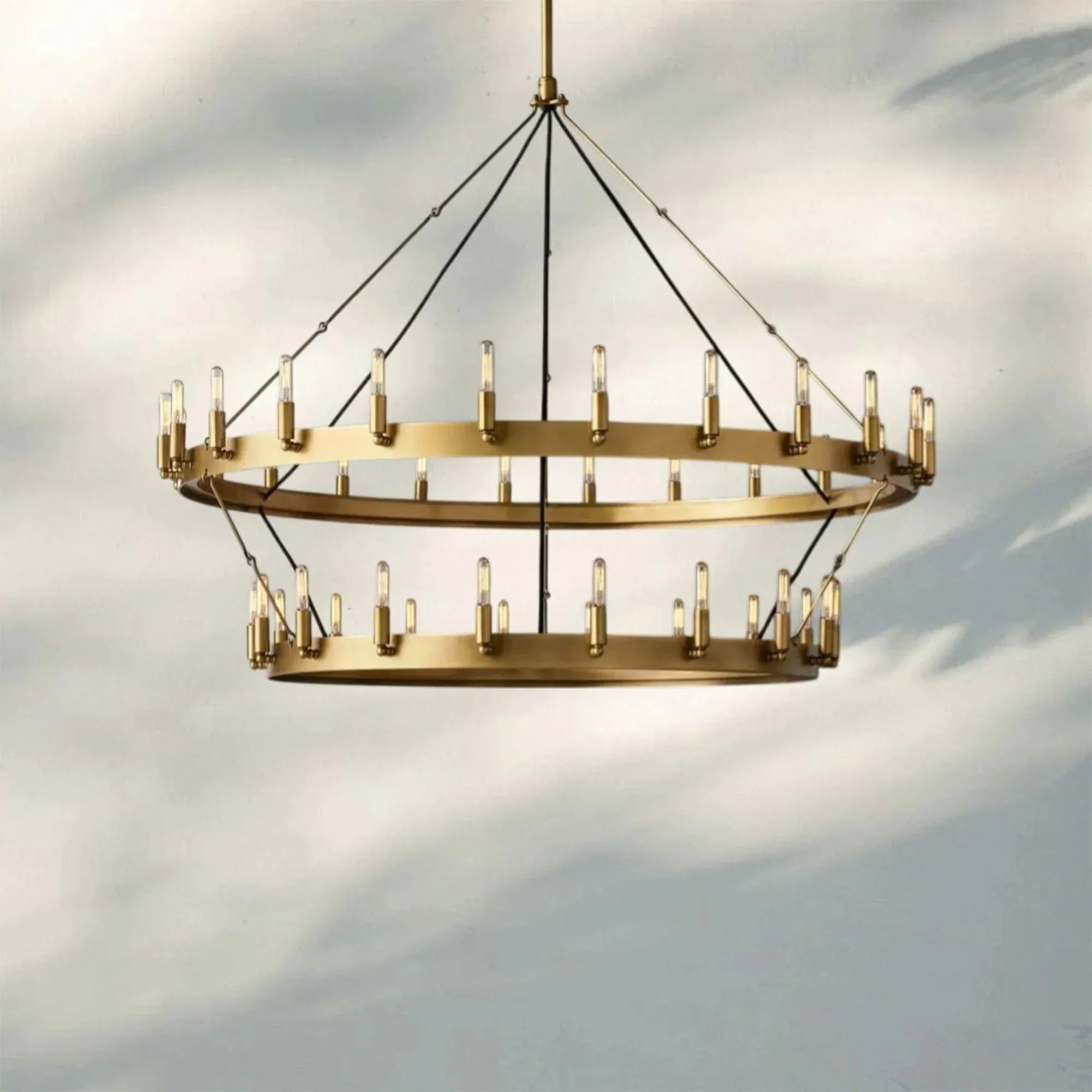 Camina Vintage 2-Tier Round Chandelier-38" 30-Light-Lacquered Brass-Filament