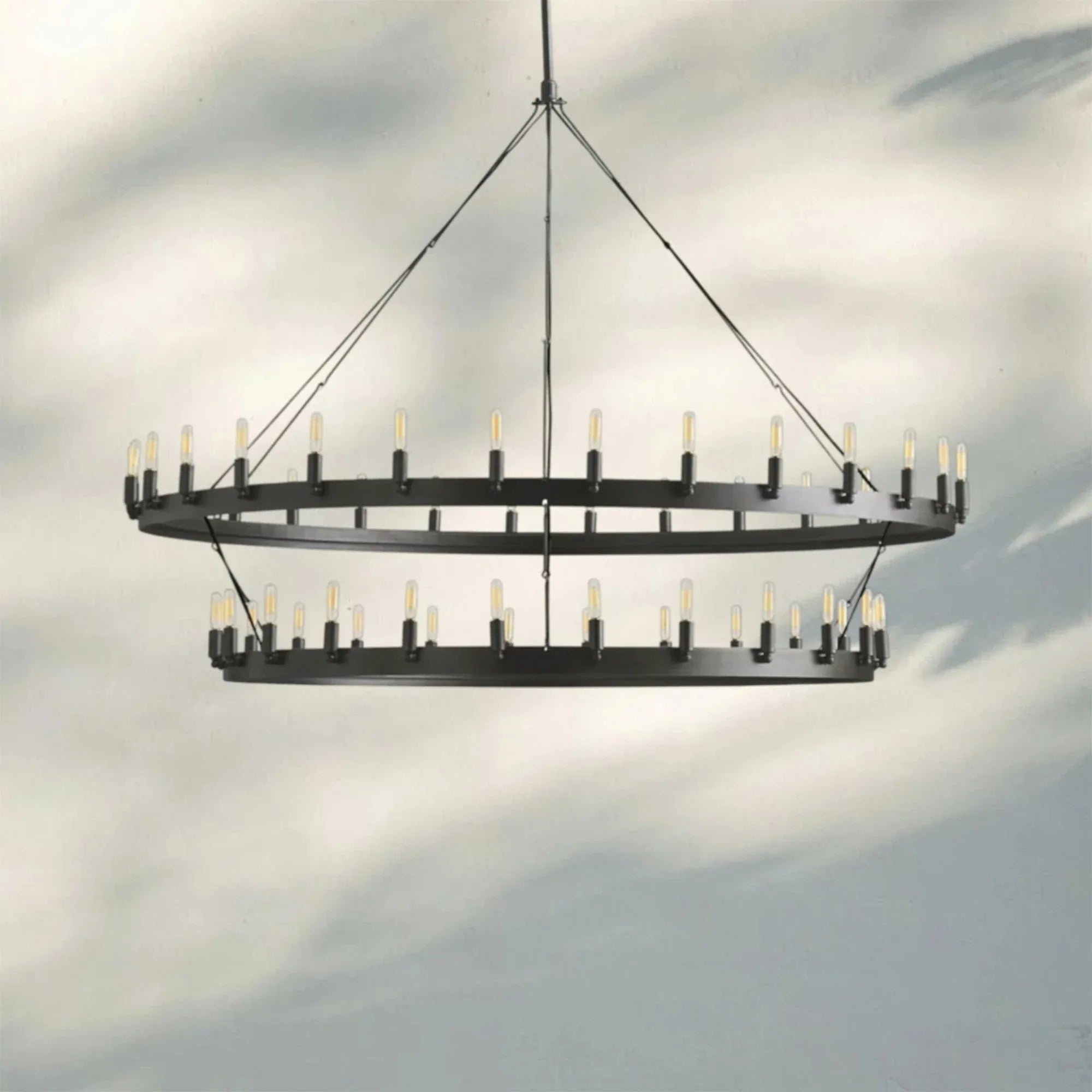 Camina Vintage 2-Tier Round Chandelier-63'' 54-Light-Matte Black-Filament