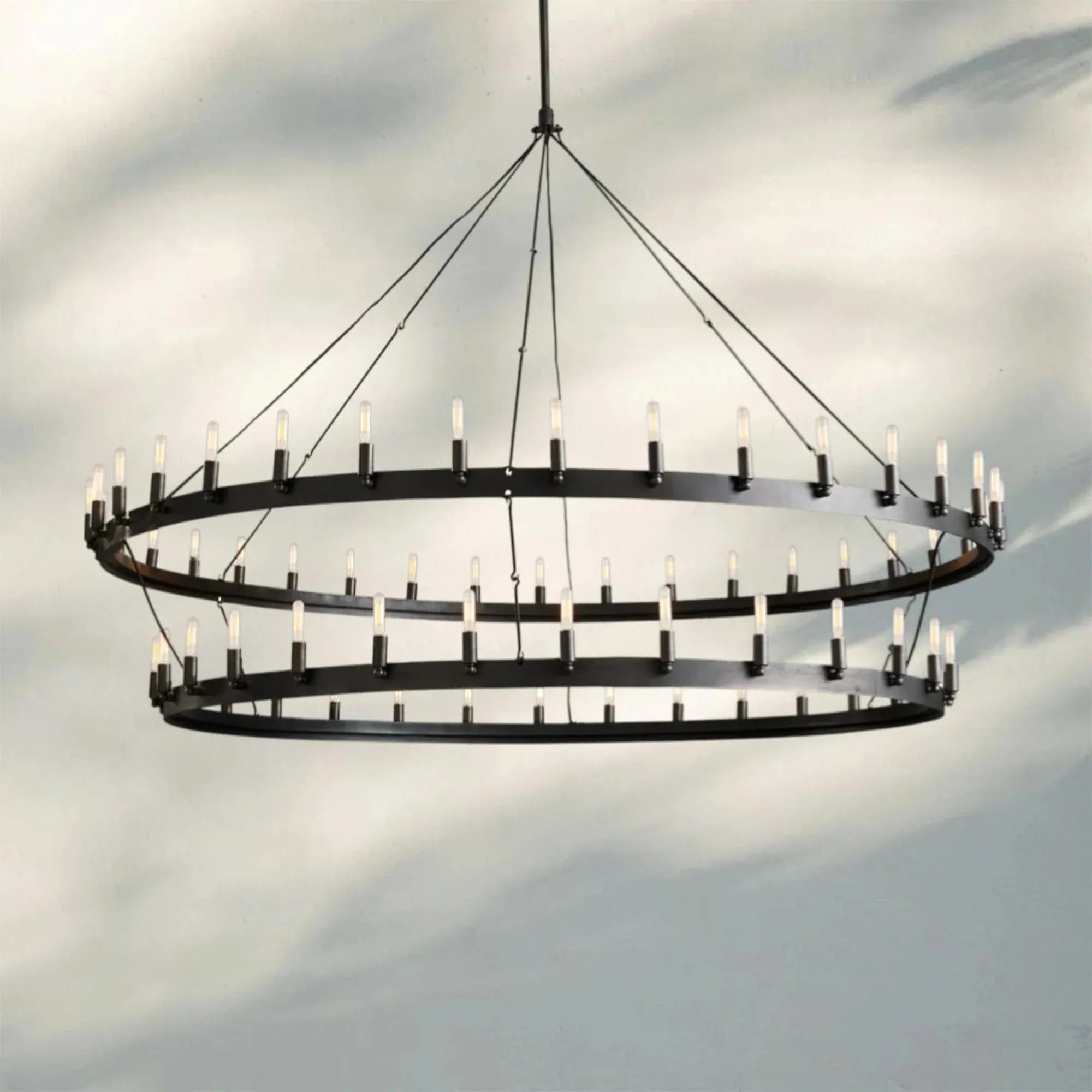 Camina Vintage 2-Tier Round Chandelier-73'' 66-Light-Matte Black-Filament