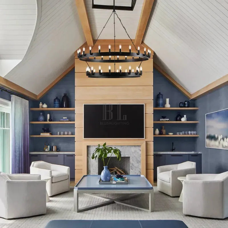 Camina Vintage 2-Tier Round Chandelier-73'' 66-Light-Matte Black-Candelabra