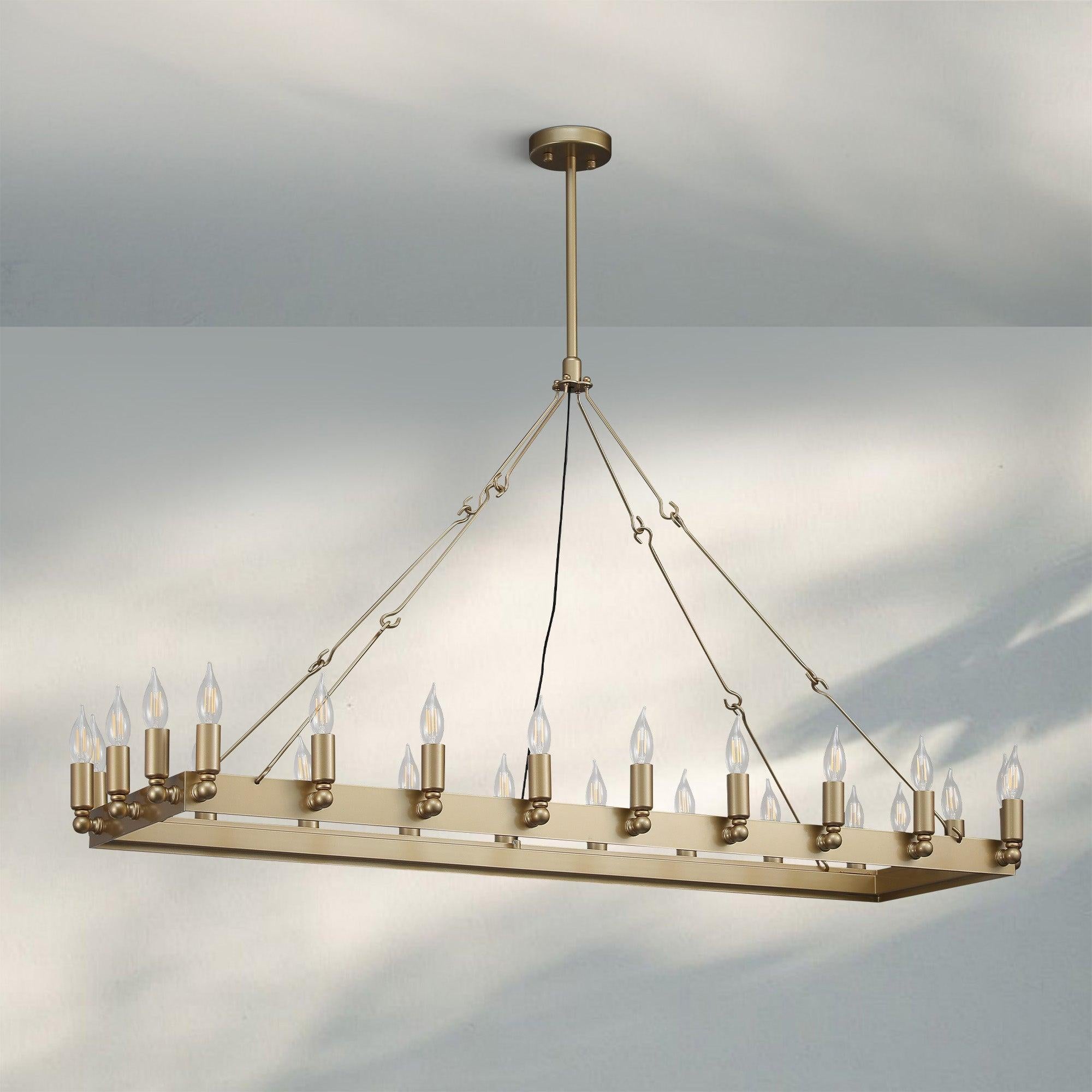 Camina Vintage Rectangle Chandelier 41’‘ 52’‘-41"W-Lacquered Burnished Brass-Candelabra