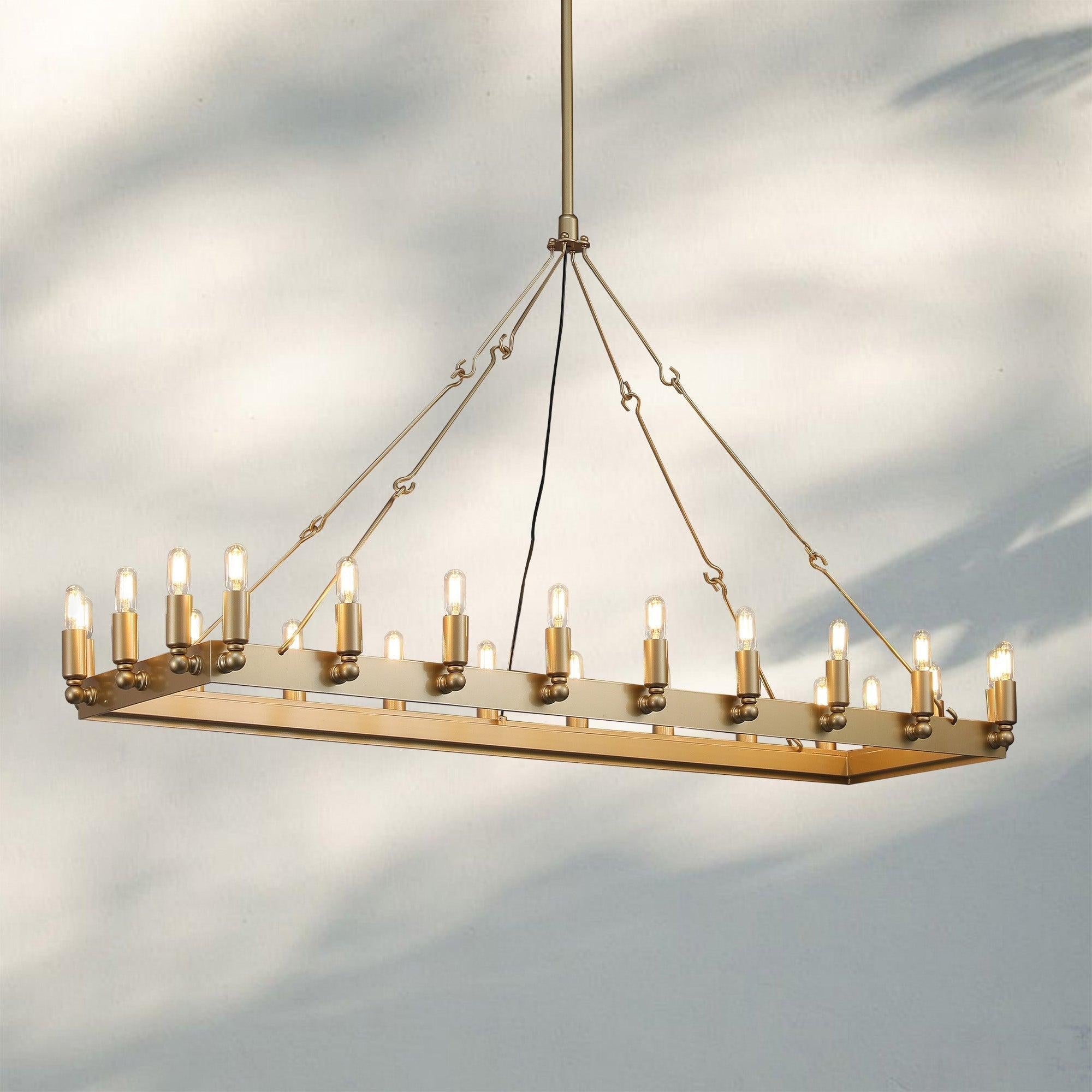 Camina Vintage Rectangle Chandelier 41’‘ 52’‘-52"W-Lacquered Burnished Brass-Filament