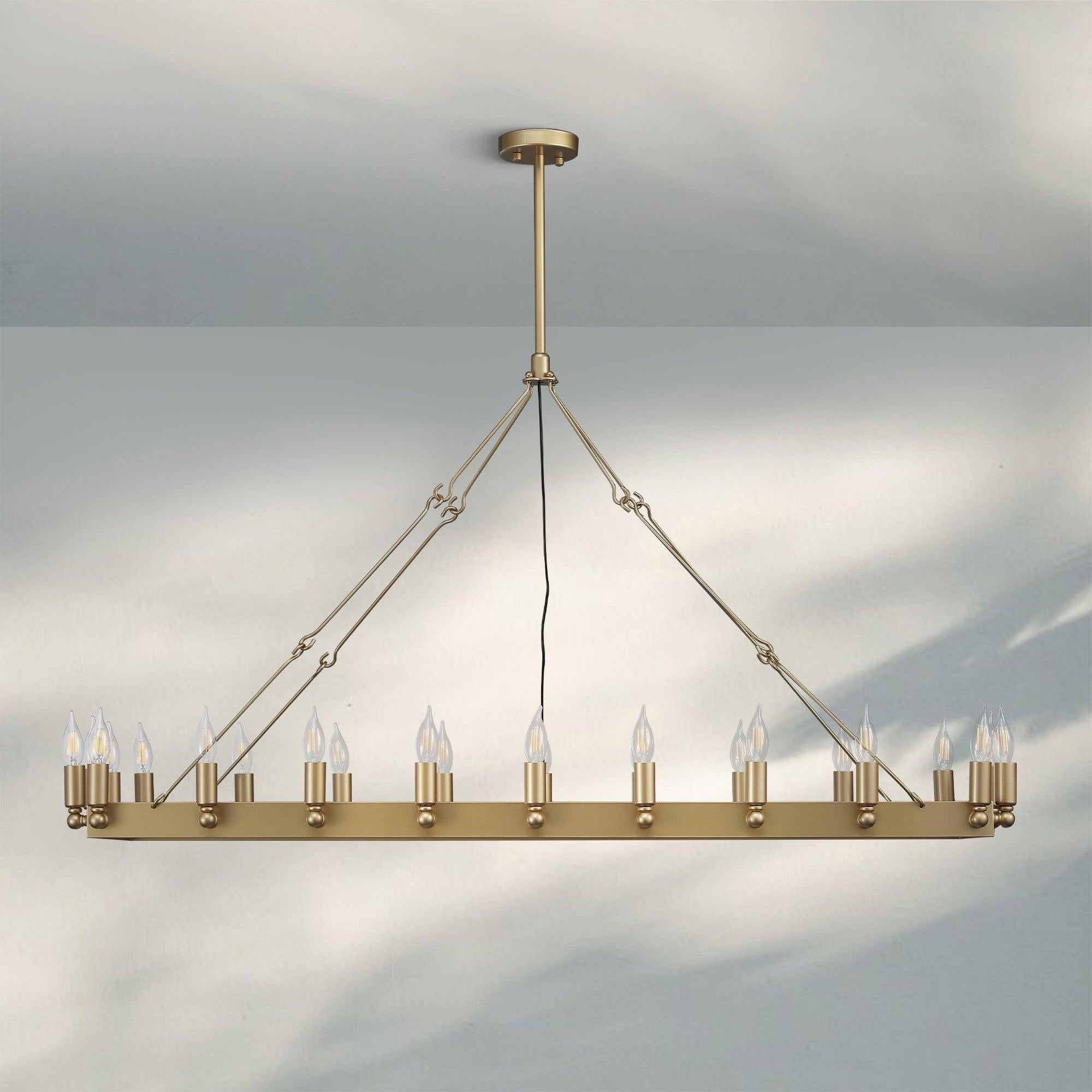 Camina Vintage Rectangle Chandelier 41’‘ 52’‘-52"W-Lacquered Burnished Brass-Candelabra