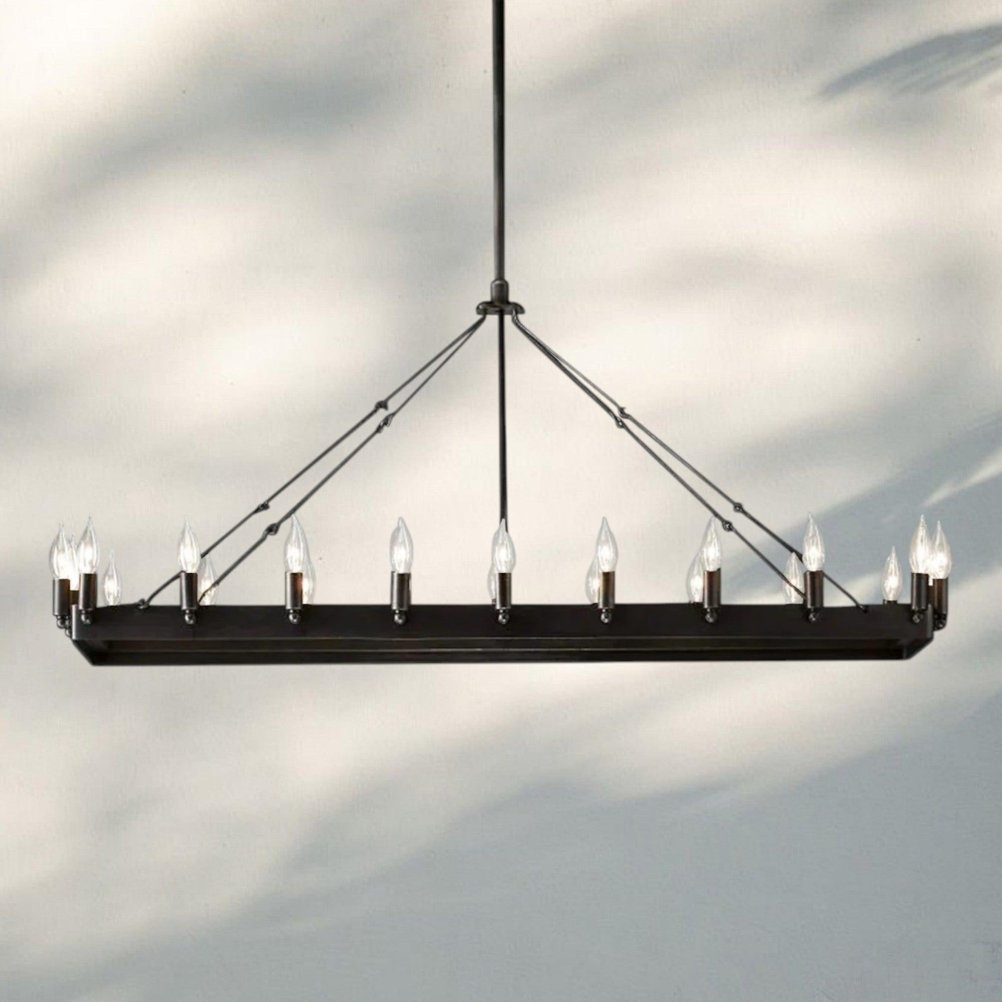 Camina Vintage Rectangle Chandelier 41’‘ 52’‘-41"W-Matte Black-Candelabra