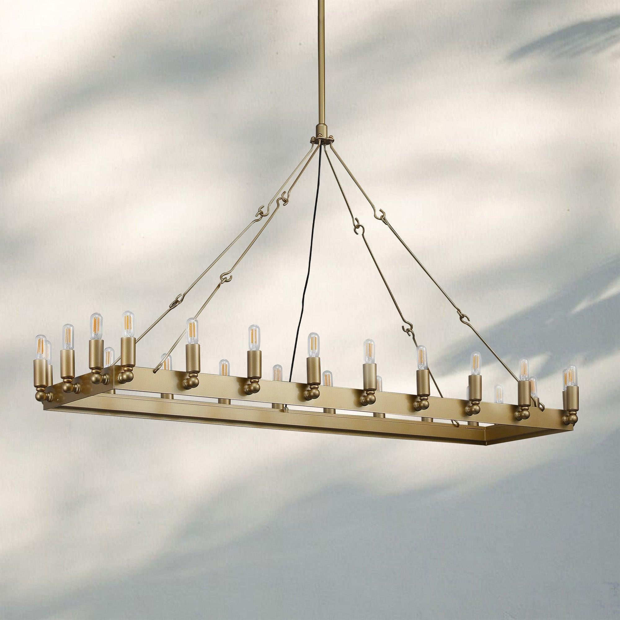 Camina Vintage Rectangle Chandelier 41’‘ 52’‘-41"W-Lacquered Burnished Brass-Filament