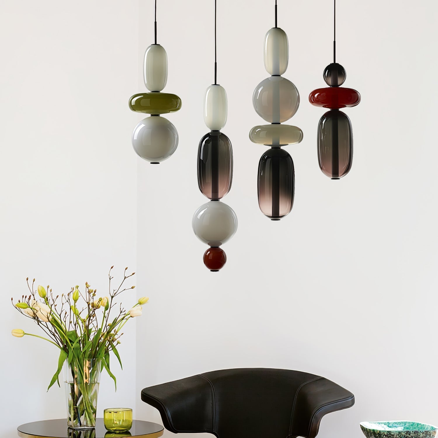 Candied Glass Combo Pendant Light - Long canopy 2 heads A1: L 11.8″ x W 4.7″ x H 59″Warm LightBlushlighting