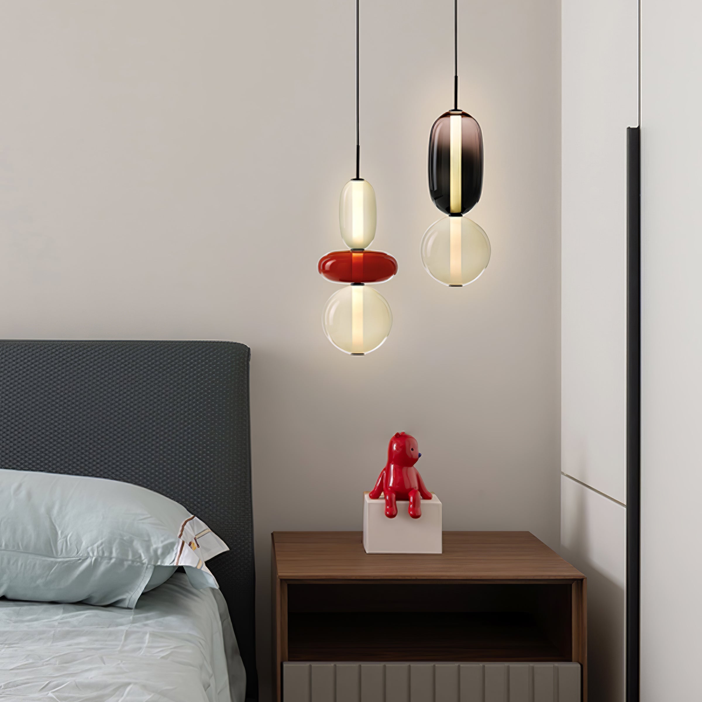 Candied Glass Combo Pendant Light - Long canopy 2 heads A1: L 11.8″ x W 4.7″ x H 59″Warm LightBlushlighting