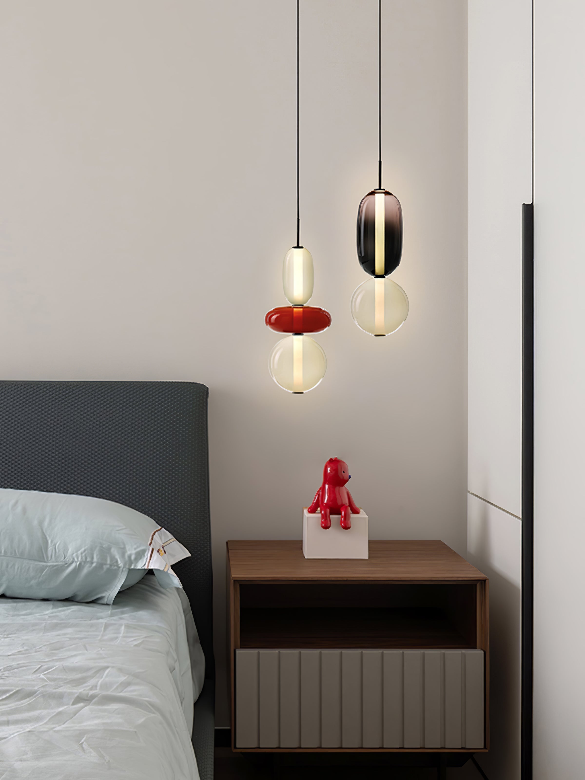 Candied Glass Combo Pendant Light - Long canopy 2 heads A1: L 11.8″ x W 4.7″ x H 59″Warm LightBlushlighting