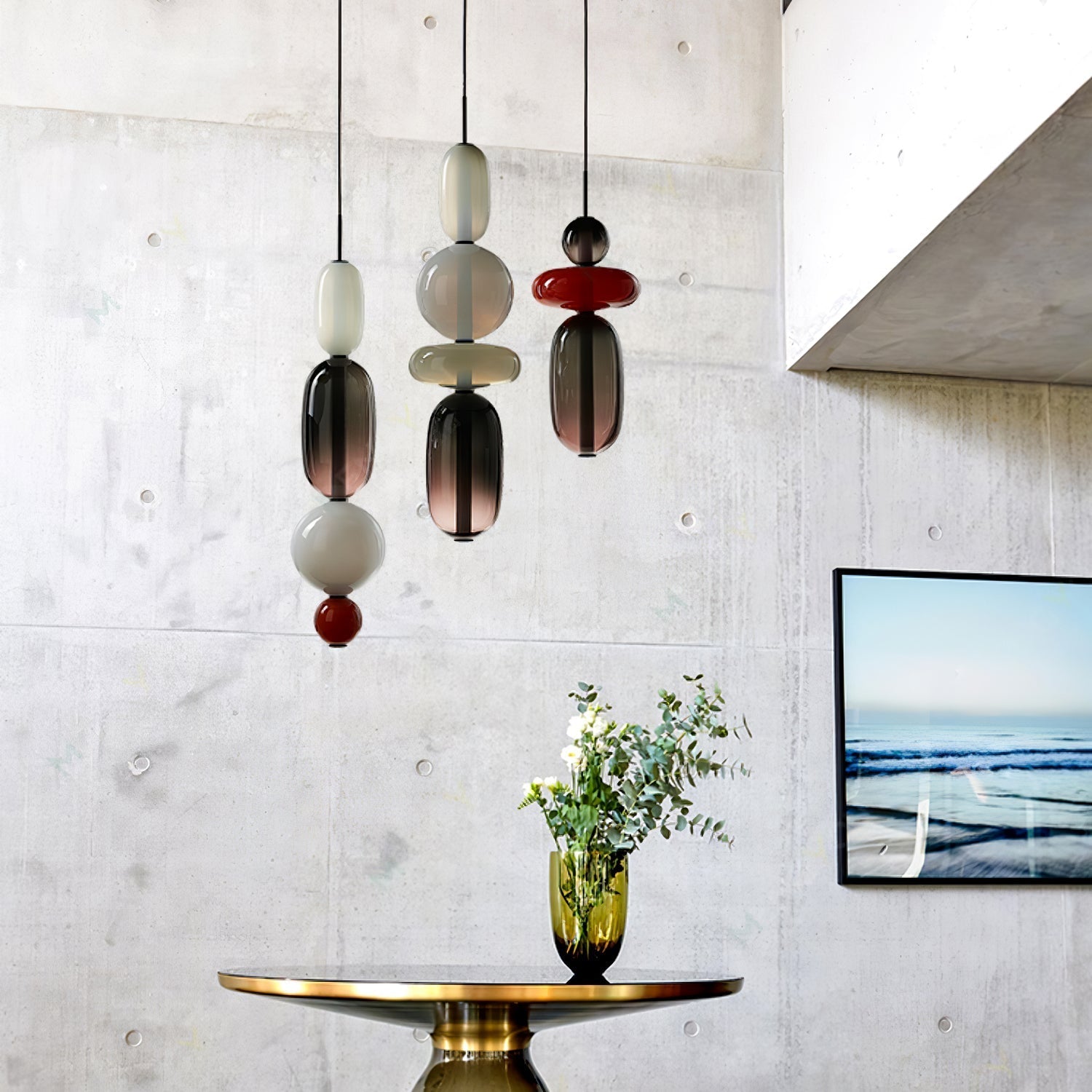 Candied Glass Combo Pendant Light - Long canopy 2 heads A1: L 11.8″ x W 4.7″ x H 59″Warm LightBlushlighting
