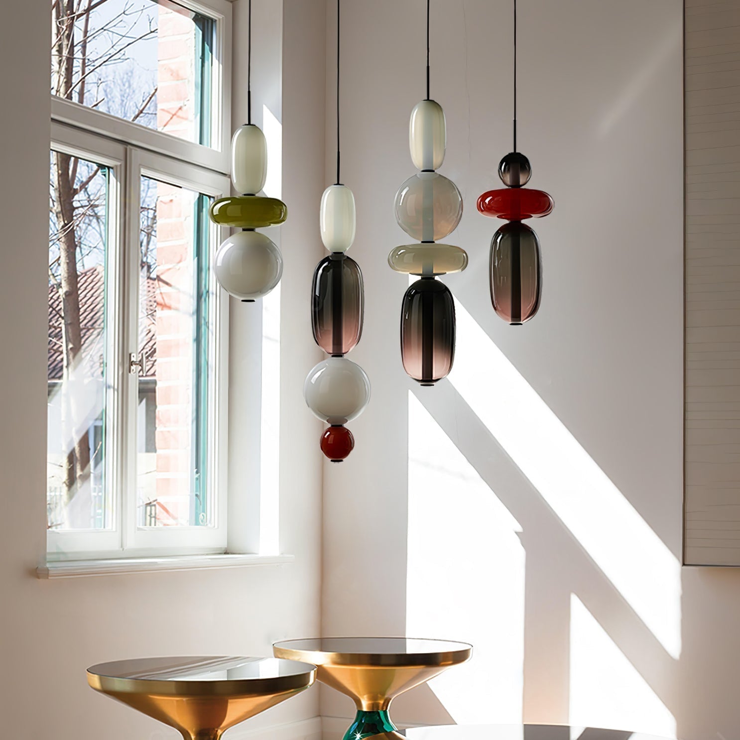 Candied Glass Combo Pendant Light - Long canopy 2 heads A1: L 11.8″ x W 4.7″ x H 59″Warm LightBlushlighting