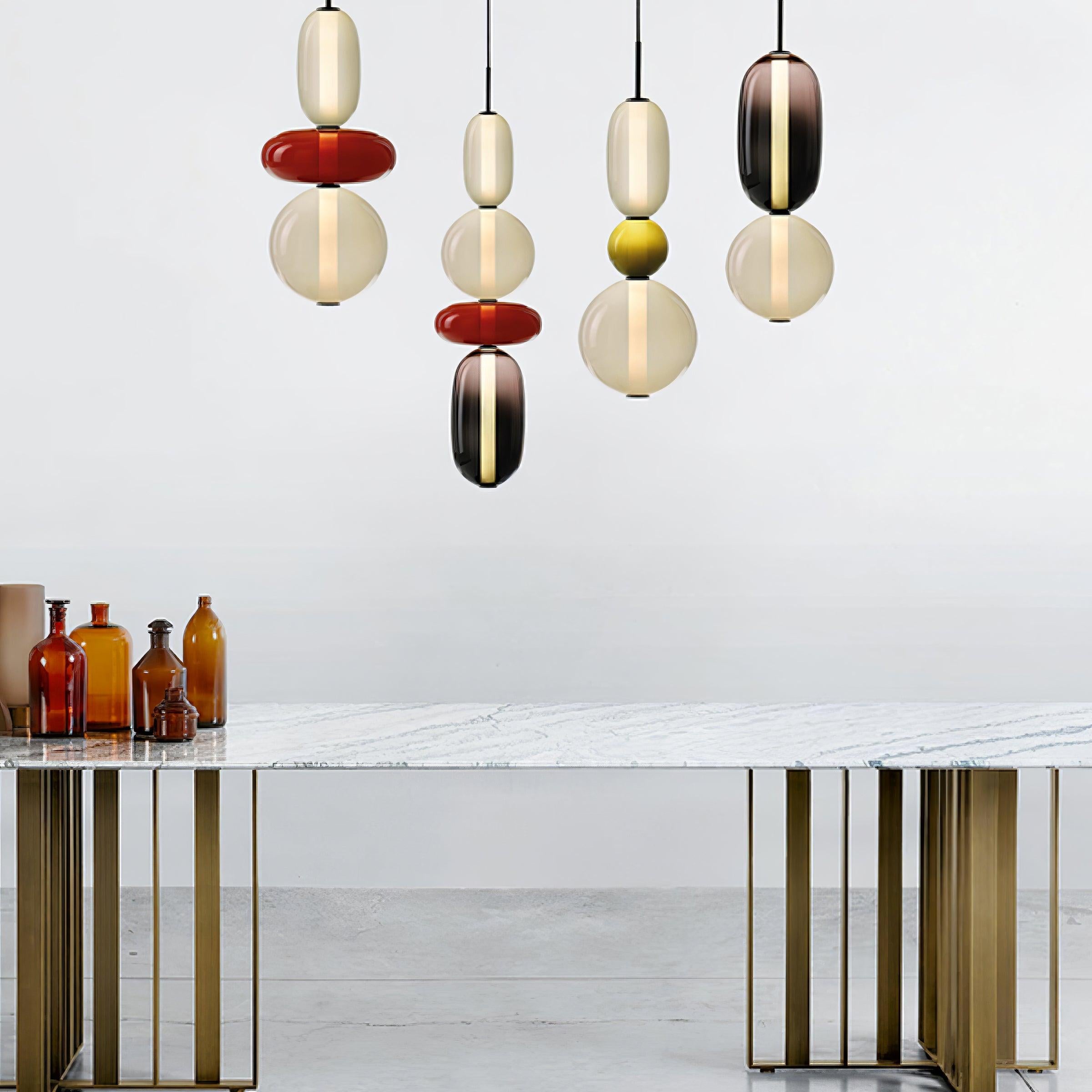 Candied Glass Combo Pendant Light - Long canopy 2 heads A1: L 11.8″ x W 4.7″ x H 59″Warm LightBlushlighting