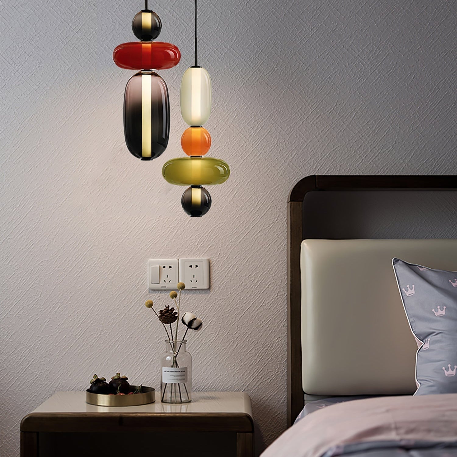 Candied Glass Combo Pendant Light - Long canopy 2 heads A1: L 11.8″ x W 4.7″ x H 59″Warm LightBlushlighting