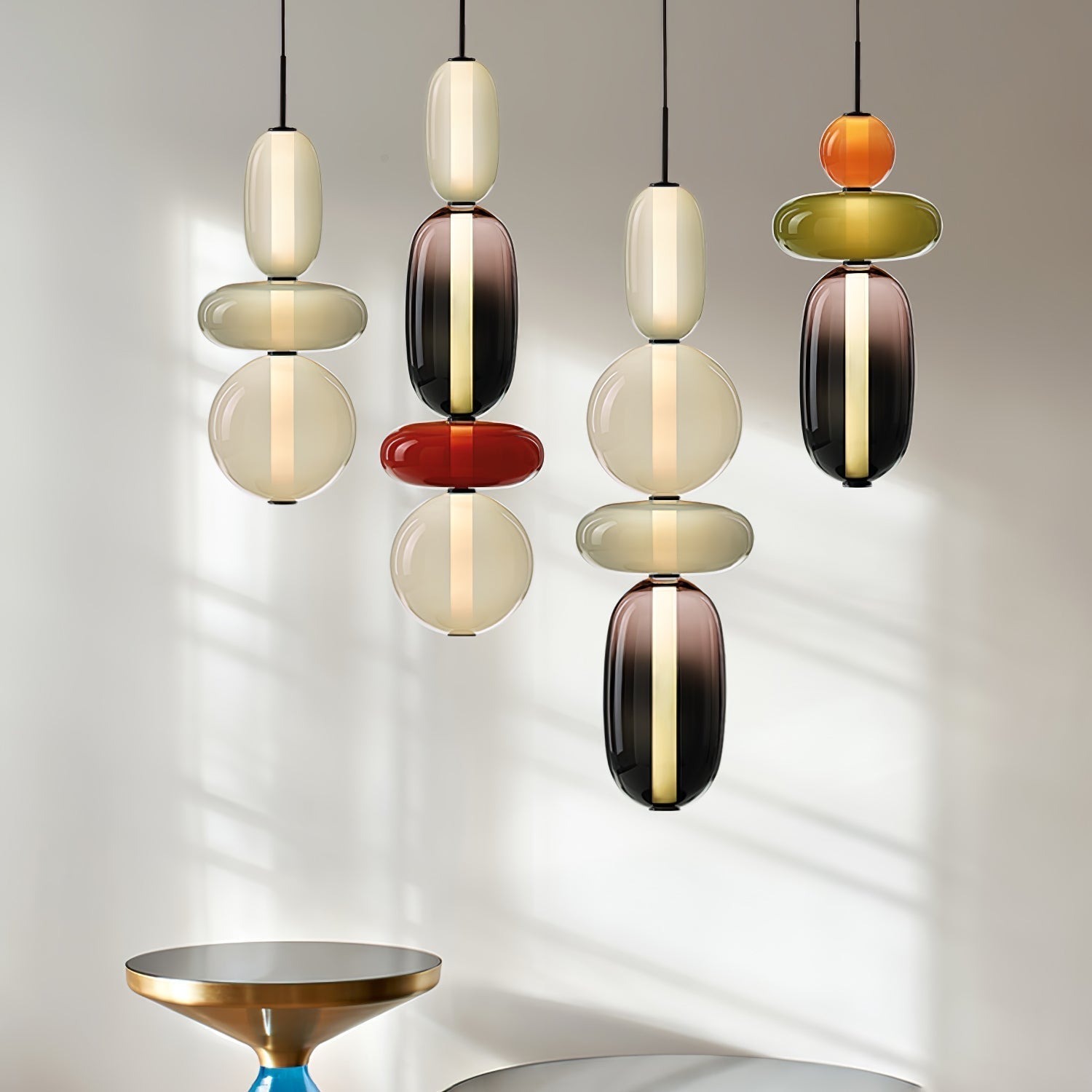 Candied Glass Combo Pendant Light - Long canopy 2 heads A1: L 11.8″ x W 4.7″ x H 59″Warm LightBlushlighting