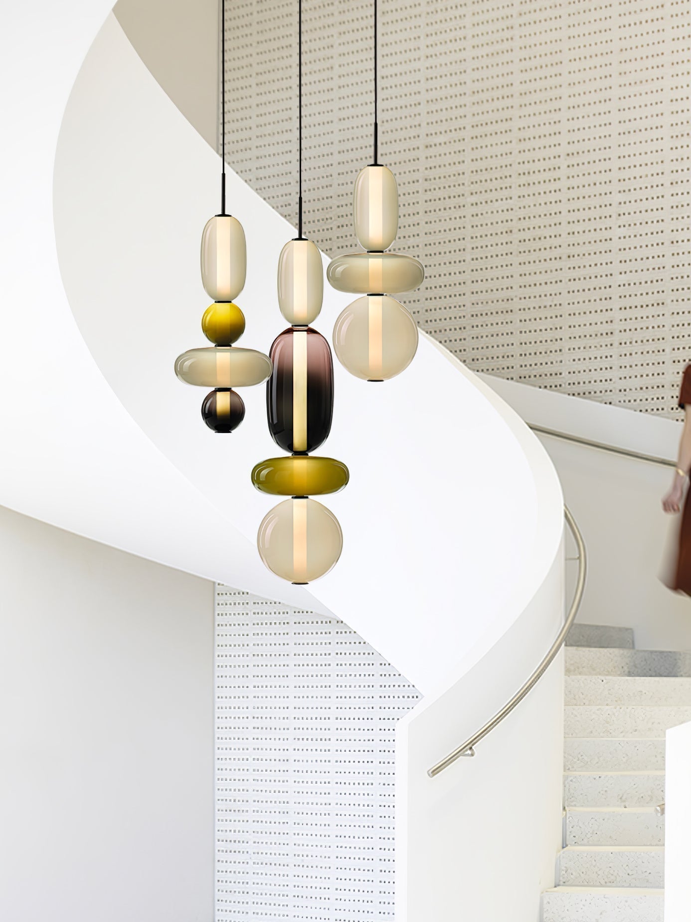 Candied Glass Combo Pendant Light - Long canopy 2 heads A1: L 11.8″ x W 4.7″ x H 59″Warm LightBlushlighting