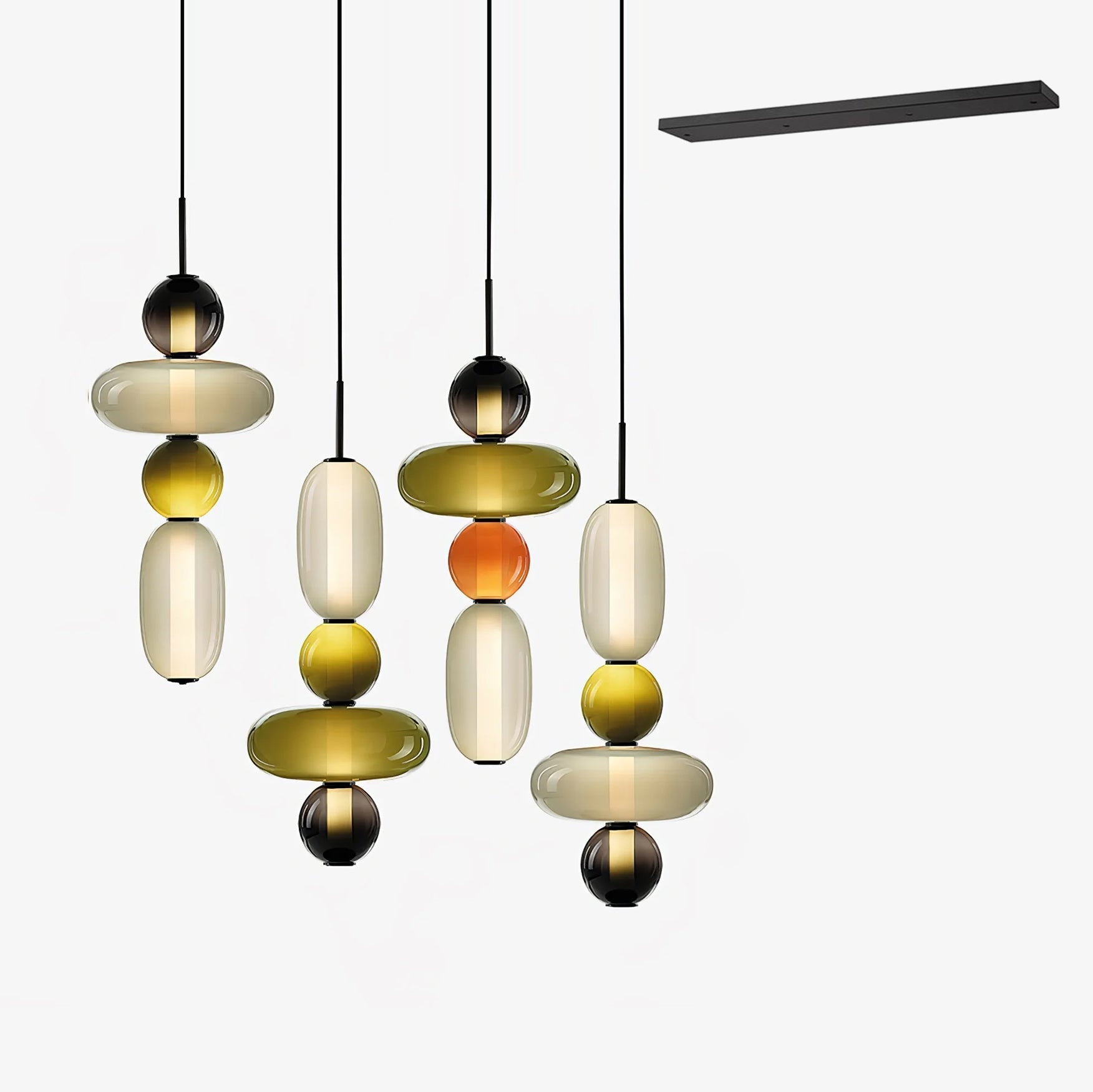 Candied Glass Combo Pendant Light - Long canopy 4 heads C2: L 27.6″ x W 4.7″ x H 59″Warm LightBlushlighting