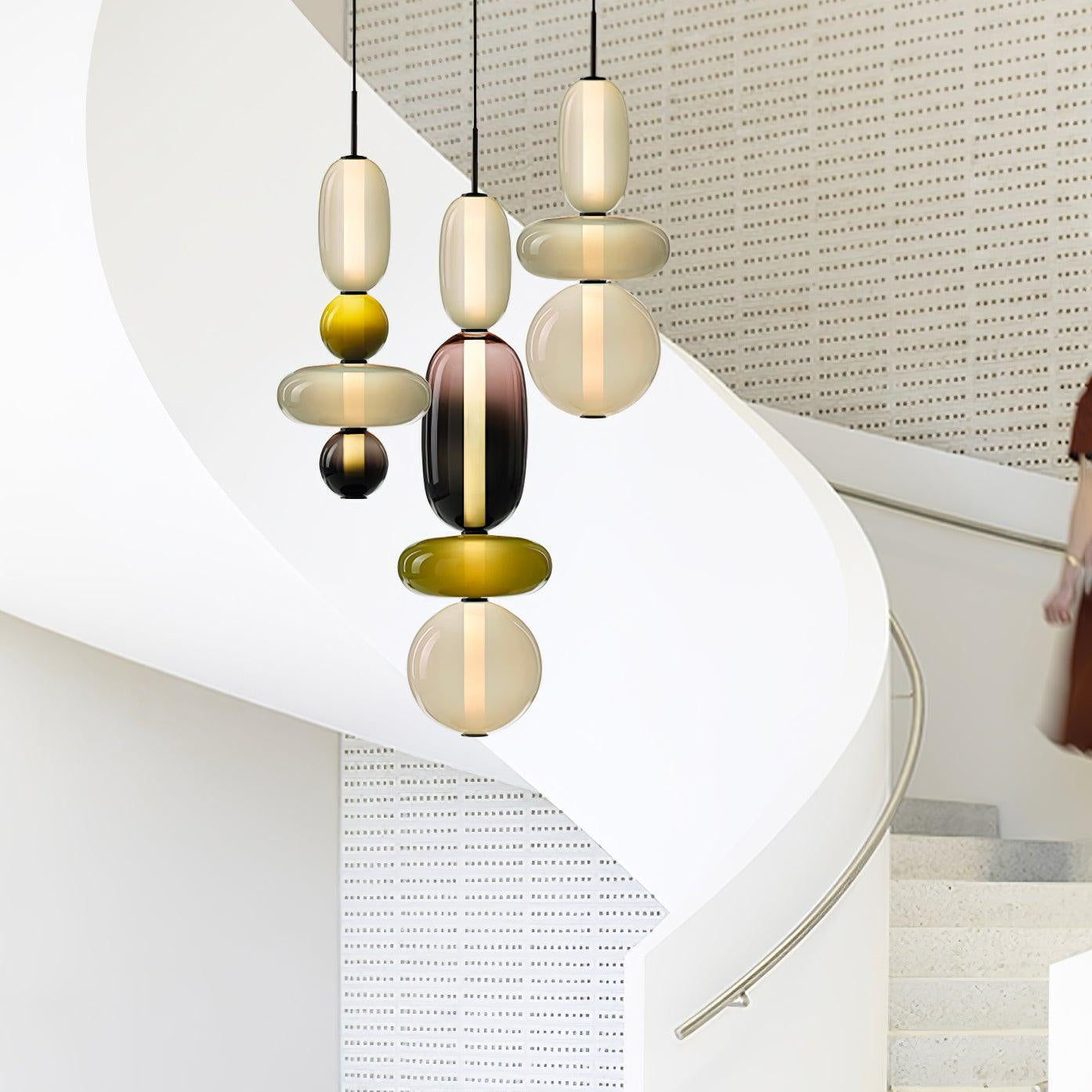 Candied Glass Combo Pendant Light - Long canopy 2 heads A1: L 11.8″ x W 4.7″ x H 59″Warm LightBlushlighting