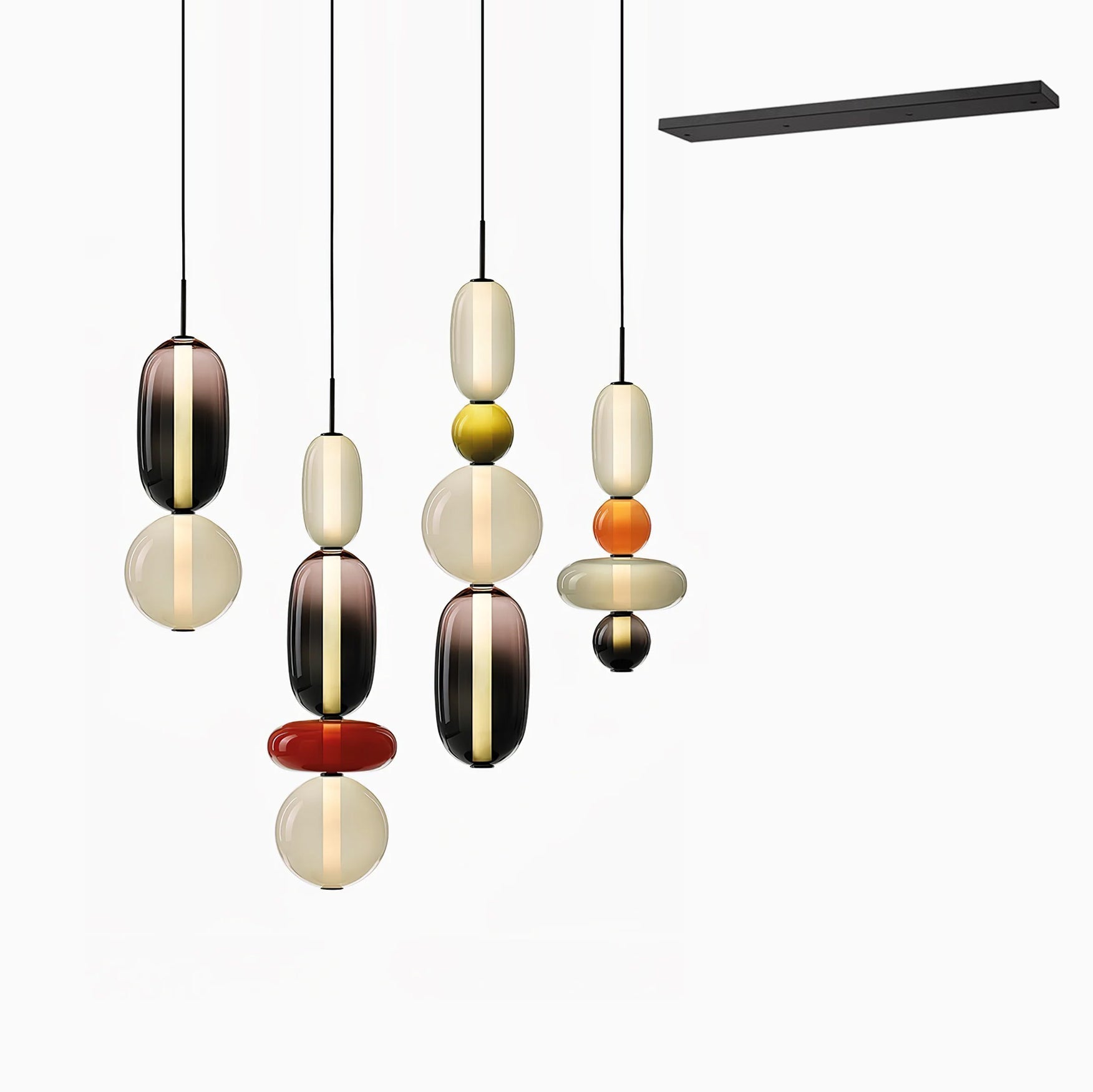 Candied Glass Combo Pendant Light - Long canopy 3 heads A3: L 19.7″ x W 4.7″ x H 59″Warm LightBlushlighting