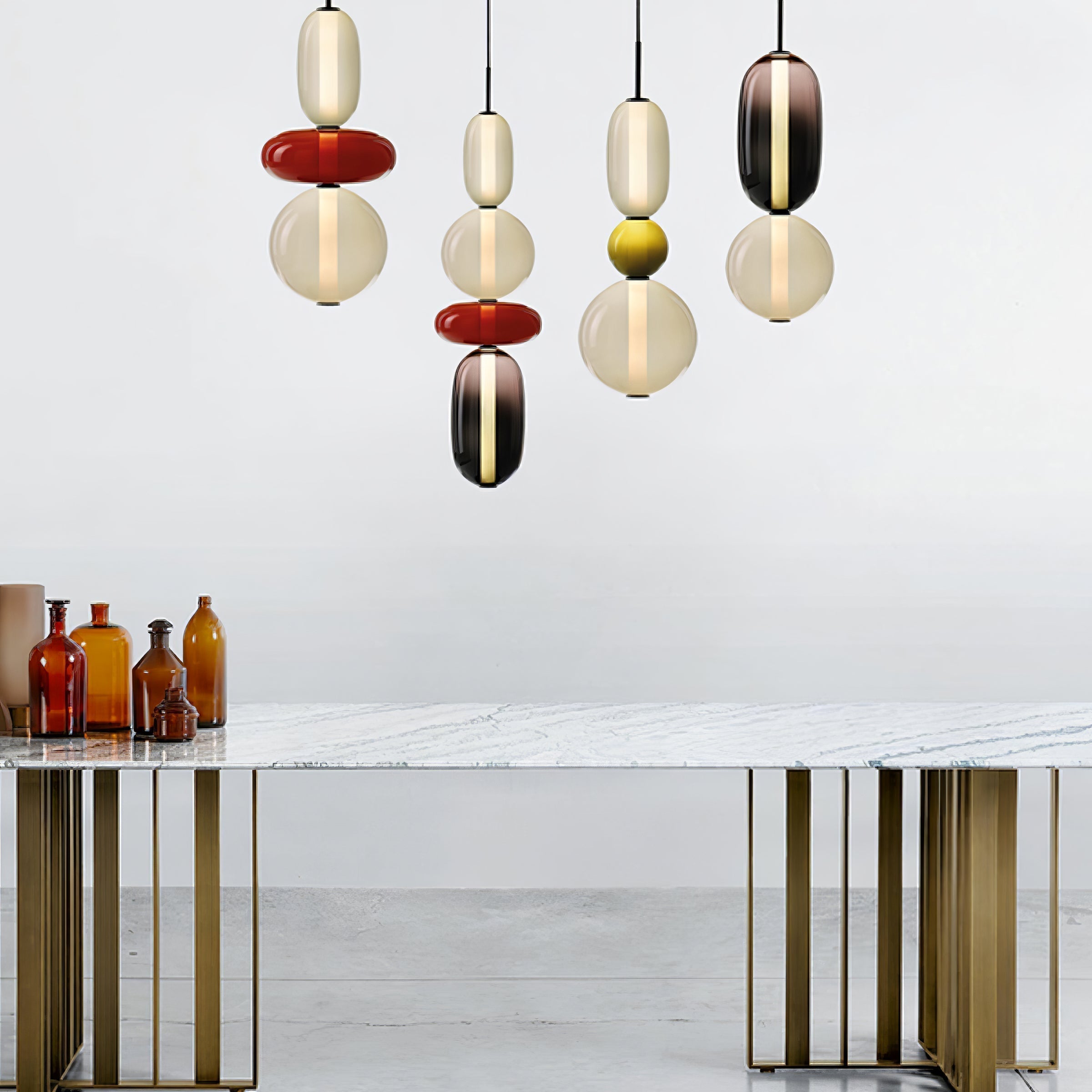 Candied Glass Combo Pendant Light - Long canopy 2 heads A1: L 11.8″ x W 4.7″ x H 59″Warm LightBlushlighting