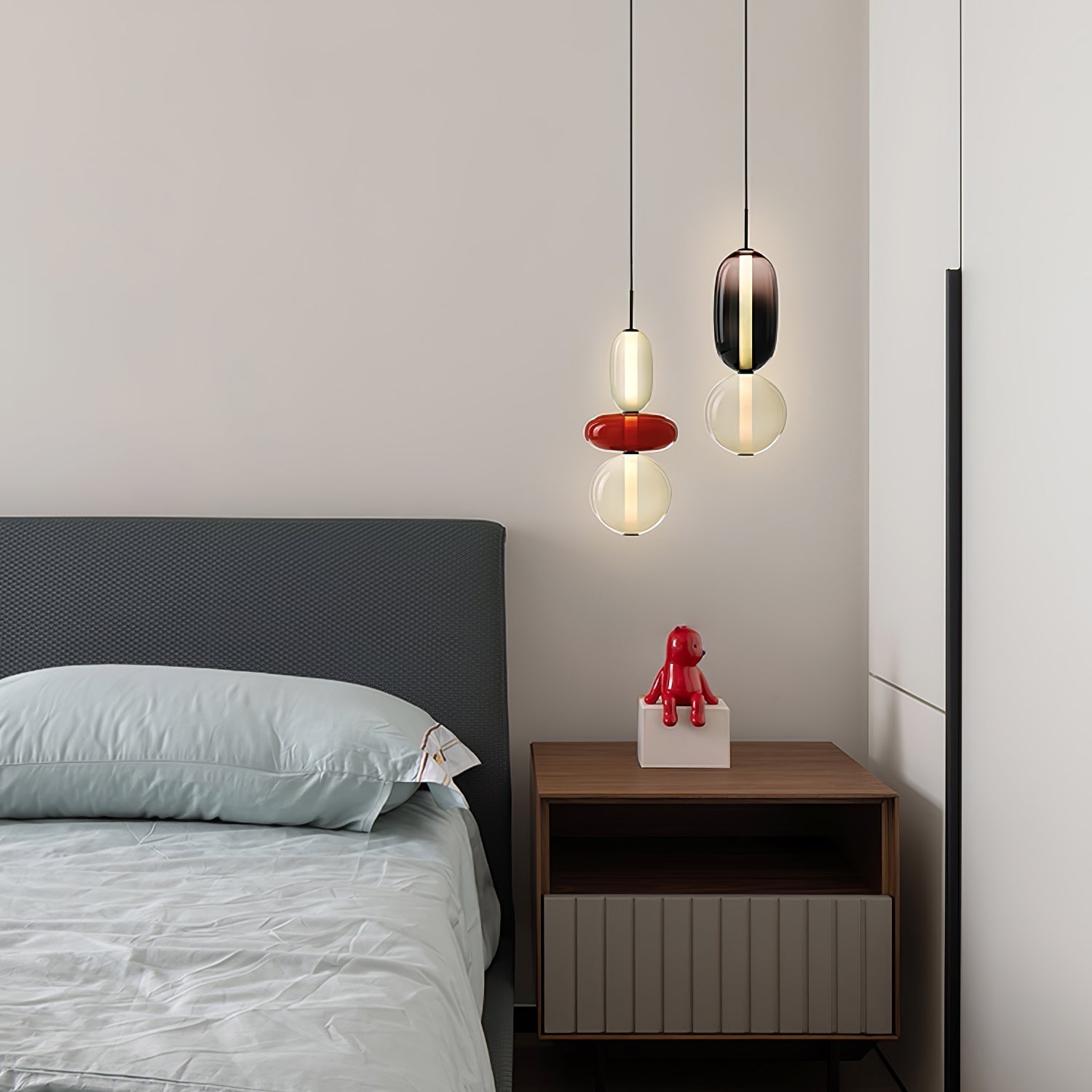 Candied Glass Combo Pendant Light - Long canopy 2 heads A1: L 11.8″ x W 4.7″ x H 59″Warm LightBlushlighting