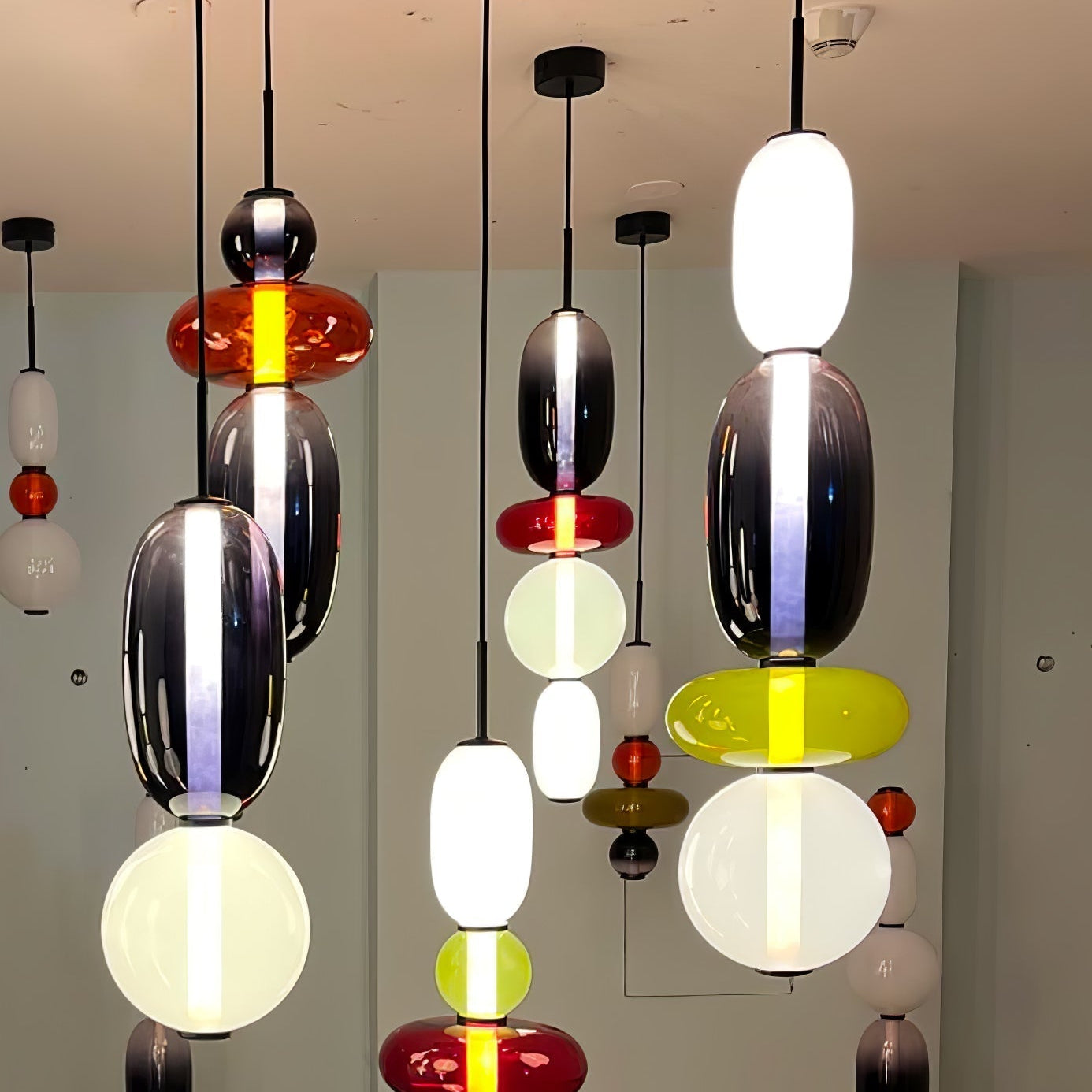 Candied Glass Combo Pendant Light - Long canopy 2 heads A1: L 11.8″ x W 4.7″ x H 59″Warm LightBlushlighting