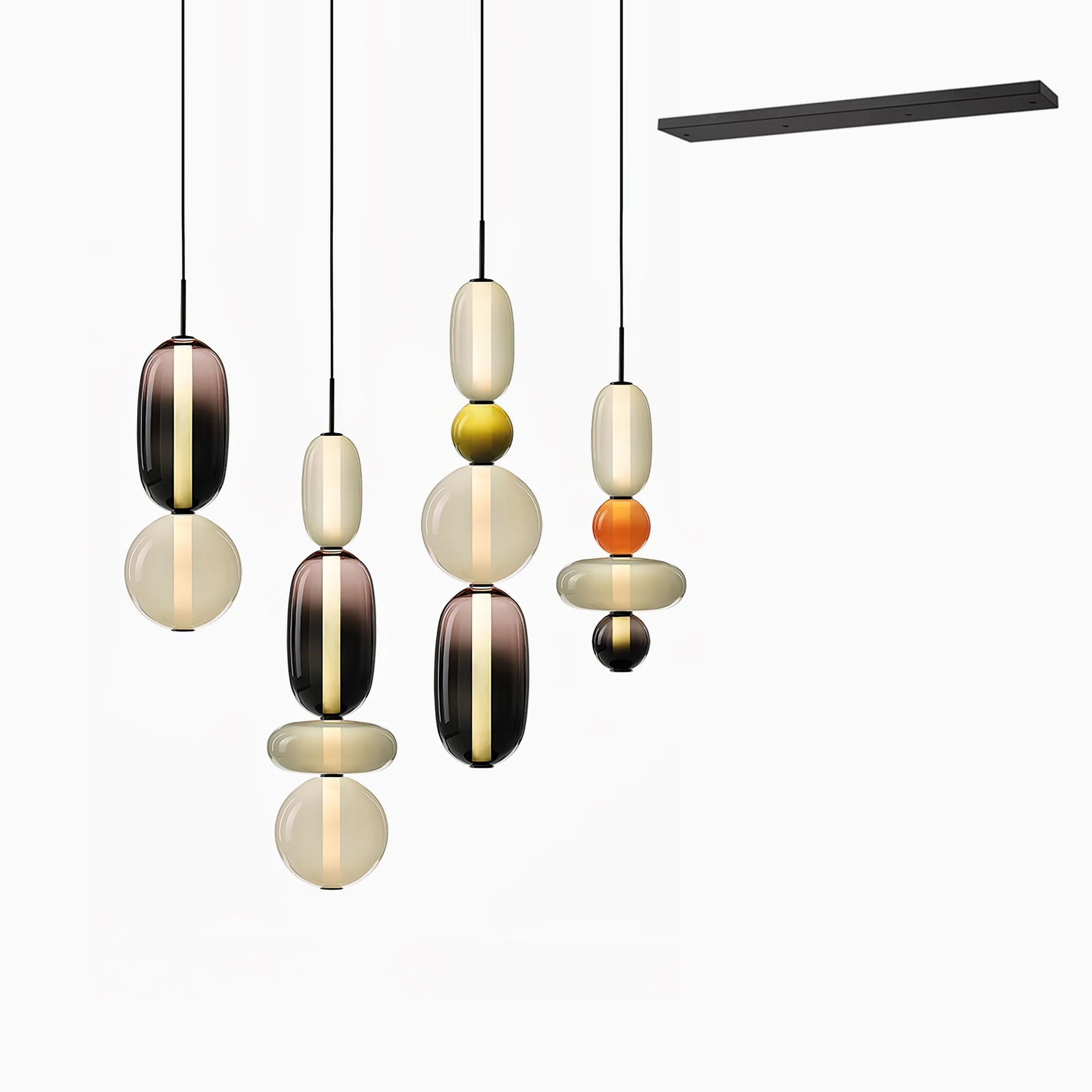 Candied Glass Combo Pendant Light - Long canopy 3 heads A3: L 19.7″ x W 4.7″ x H 59″Warm LightBlushlighting