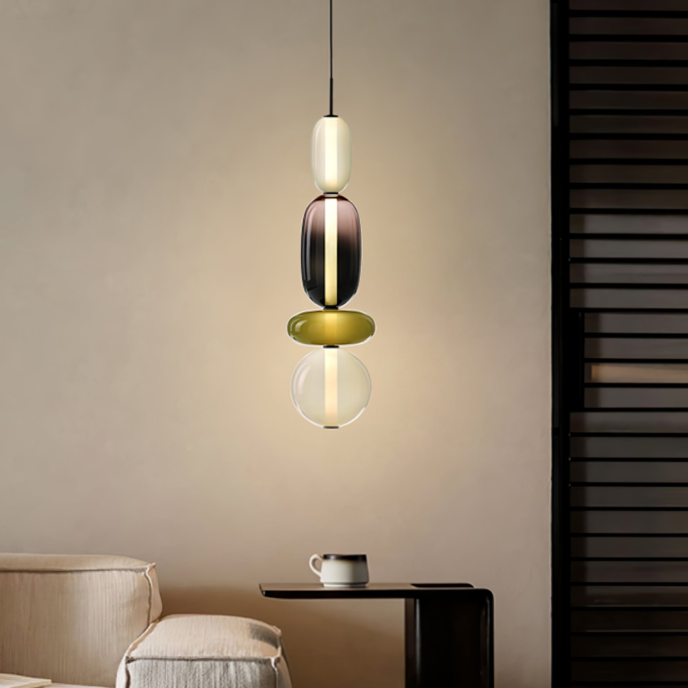 Candied Glass Combo Pendant Light - Long canopy 2 heads A1: L 11.8″ x W 4.7″ x H 59″Warm LightBlushlighting