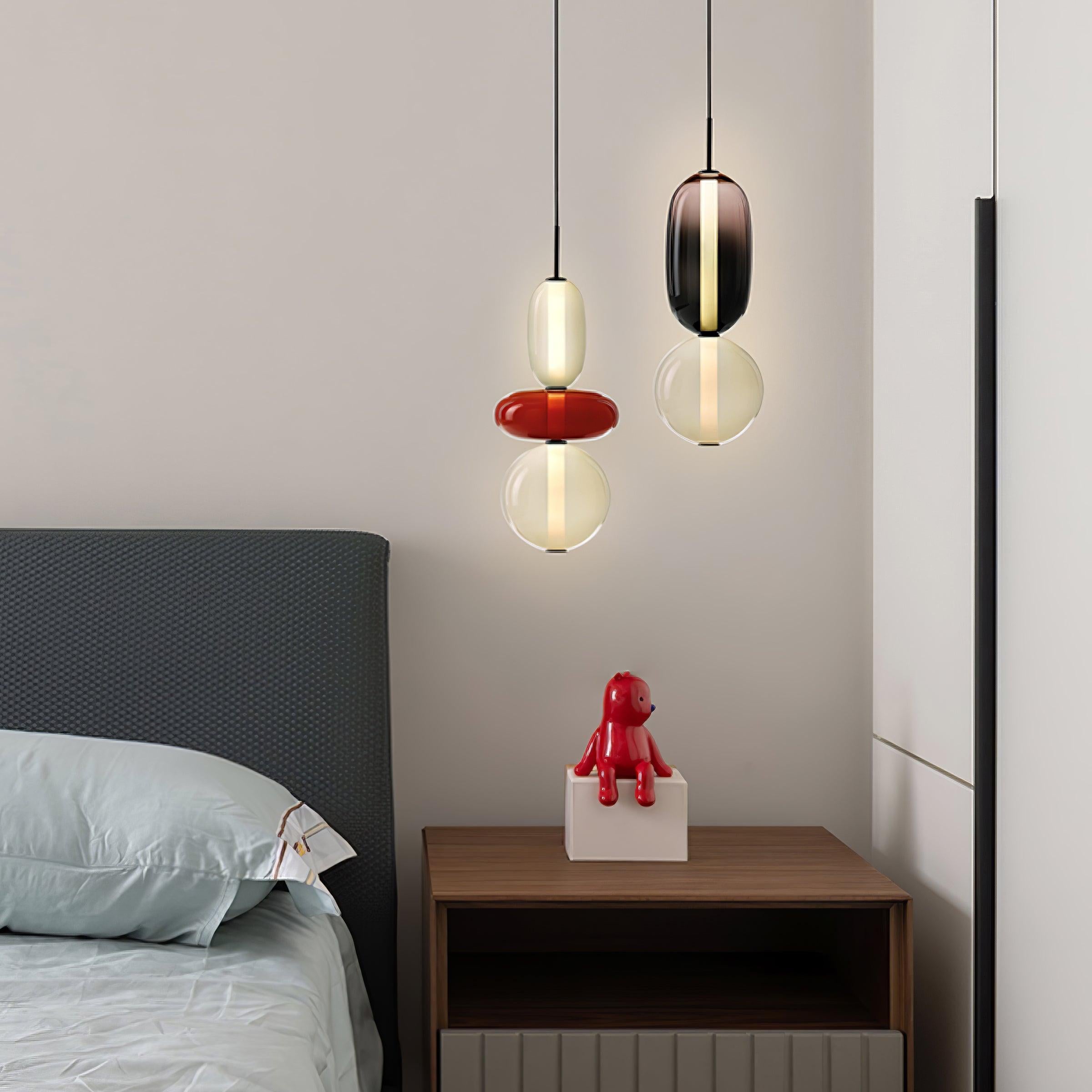 Candied Glass Combo Pendant Light - Long canopy 2 heads A1: L 11.8″ x W 4.7″ x H 59″Warm LightBlushlighting