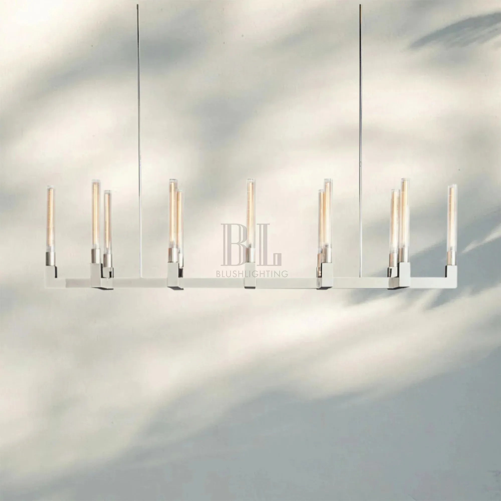 Cannel Candlestick Glass Linear Chandelier-Linear 55"L 12-Light-Polished Nickel-
