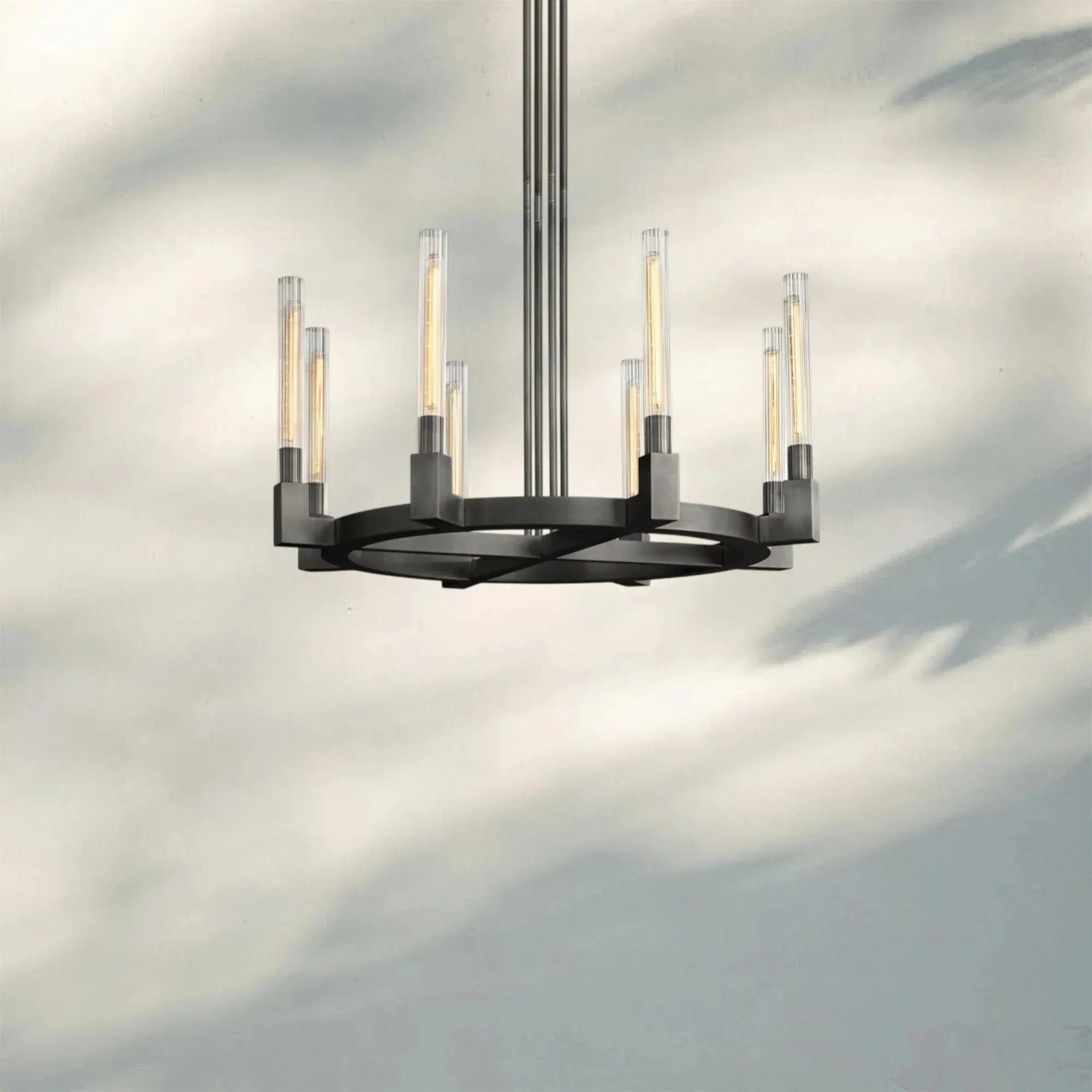 Cannel Candlestick Round Chandelier 36"48"60"72"-Round 36" diam-Matte Black-